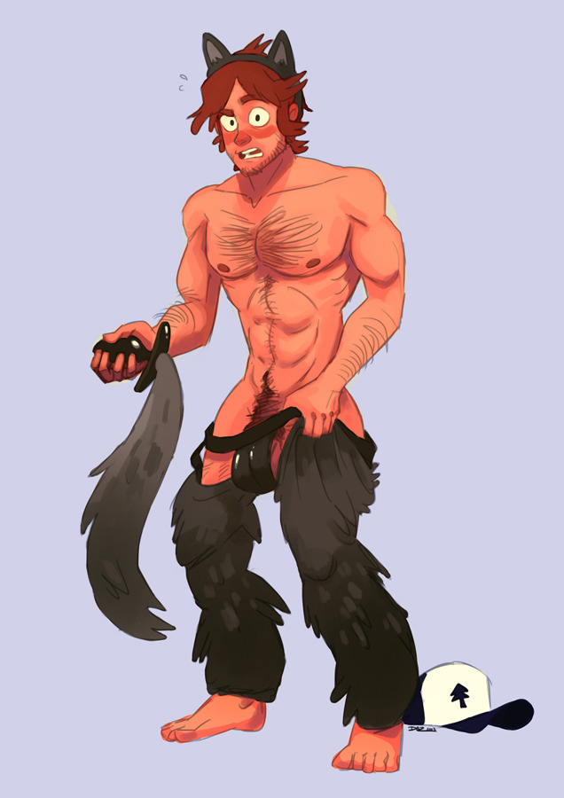 abs balls bara beard biceps bulge costume daryl_toh dipper_pines disney gravity_falls hairy_chest male male_nipples male_only male_pubic_hair manly muscular_male nipples pecs penis werewolf werewolf_costume