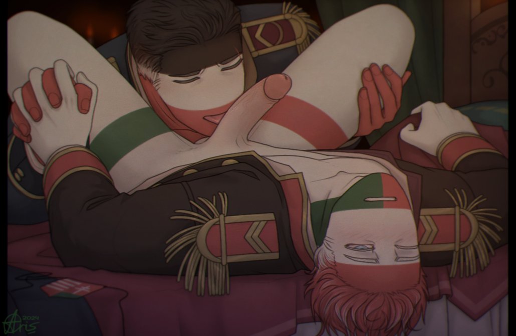 2boys arismeaster austria-hungary_(countryhumans) countryhumans gay german_empire_(countryhumans) licking_penis male_only military_uniform tagme