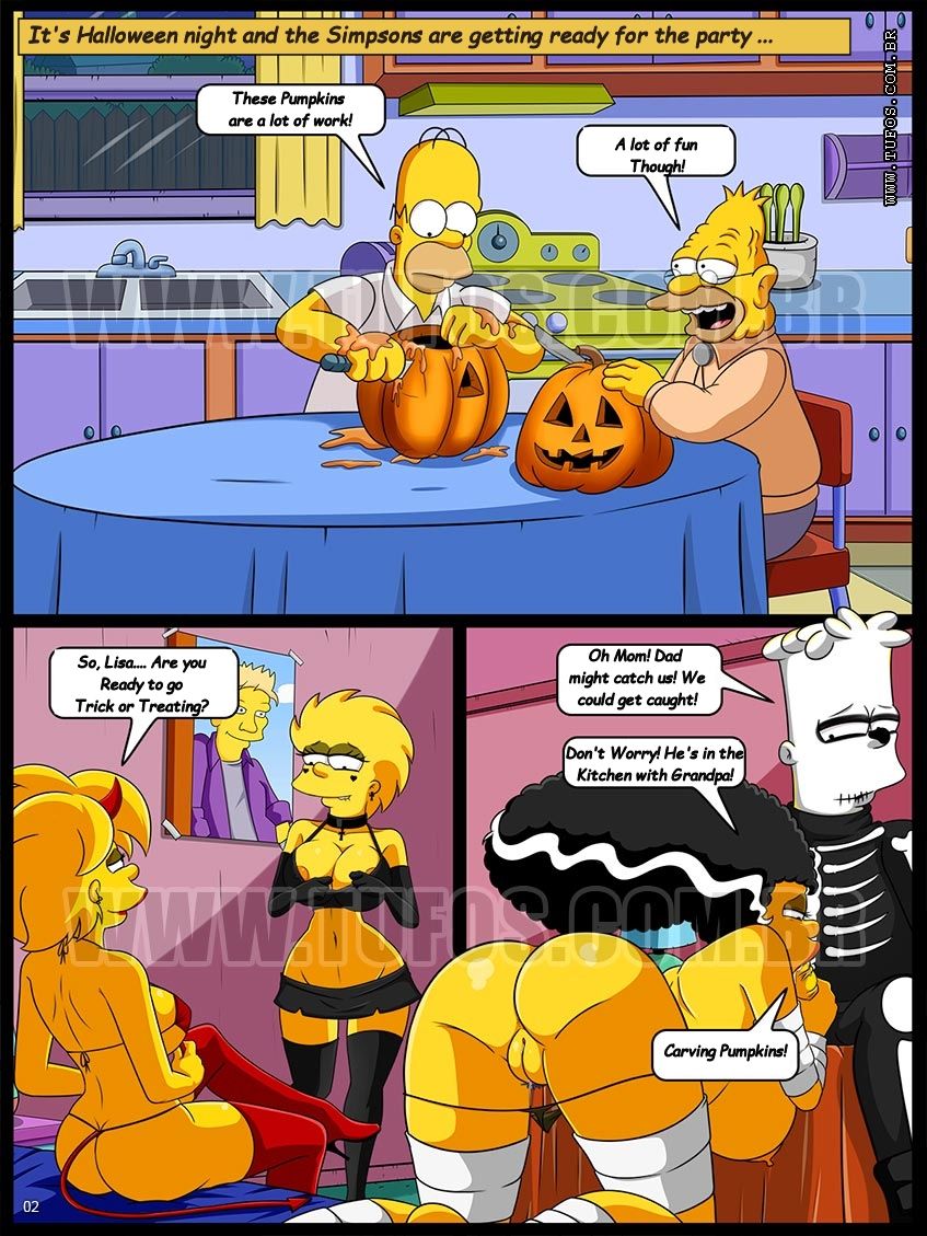 2girls 3boys abraham_simpson bart_simpson blowjob comic croc_(artist) halloween homer_simpson incest lisa_simpson maggie_simpson marge_simpson milf oral the_simpsons tufos