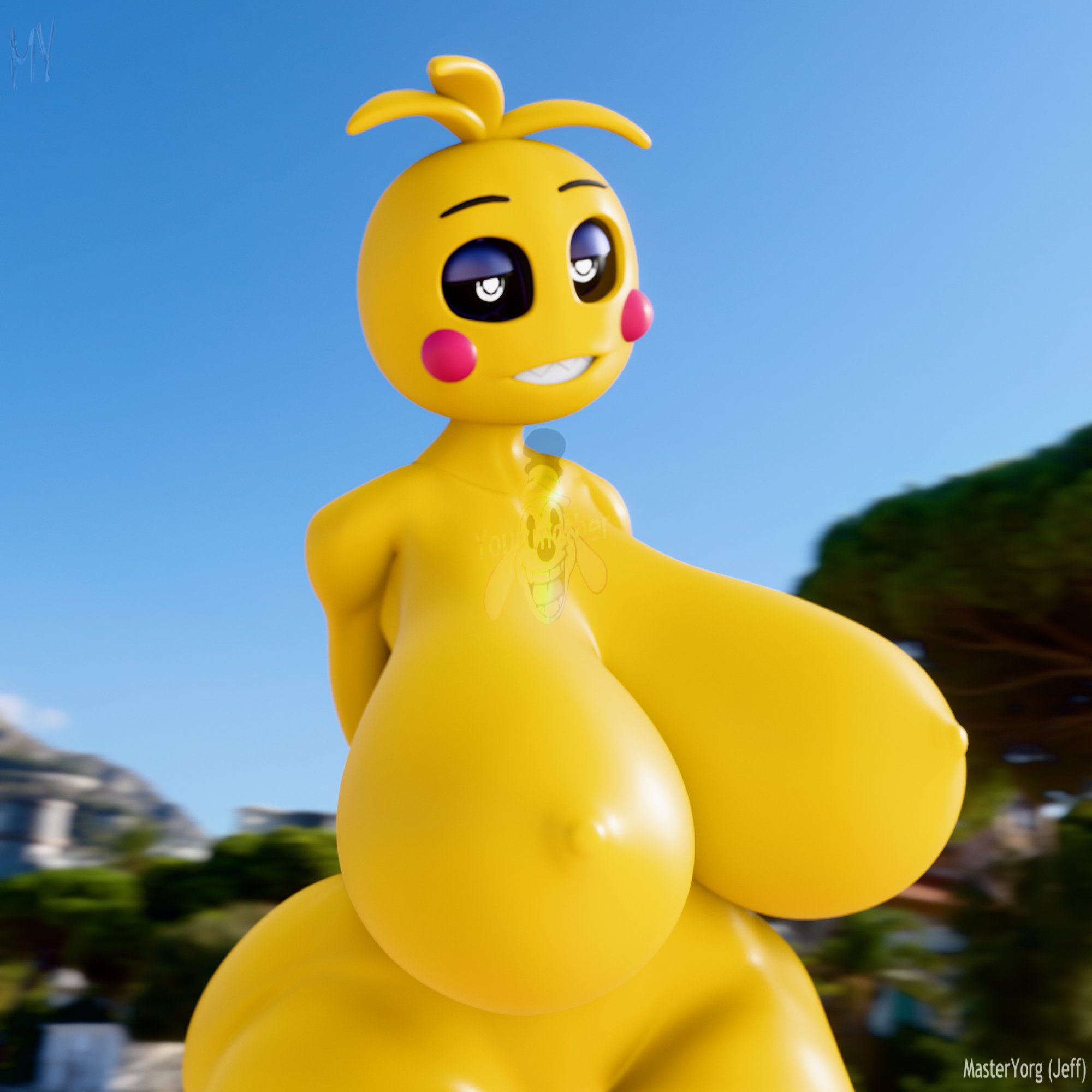 3d, big breasts, breasts, female, five nights at freddy's, heart eyes, horny female, masteryorg0, solo, toy chica (fnaf), toy chica (love taste)