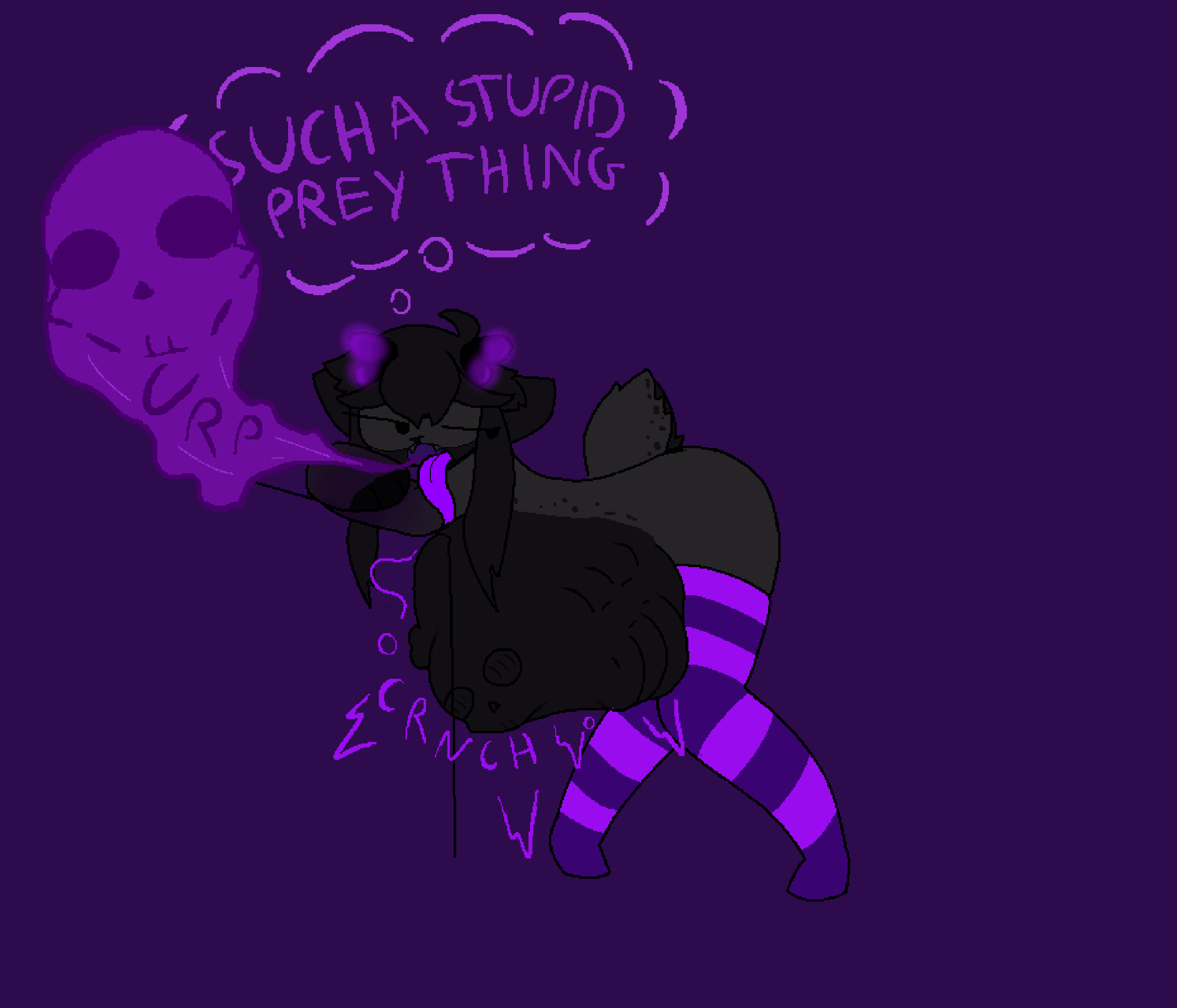 2023 aliasing ambiguous_anthro ambiguous_gender ambiguous_pred ambiguous_prey anthro anthro_pred antlers ass belly bent_over big_belly biped black_belly black_body black_countershading black_face black_fur black_hair black_nose black_spots black_tail bone bone_breaking bone_imprints bones_in_stomach burp_cloud burping clothing cloud_emanata compression_sound_effect countershade_belly countershade_face countershade_fur countershade_tail countershading crossed_arms crunch crushing_sound_effect cute_fangs death deer digestion digital_drawing_(artwork) digital_media_(artwork) emanata english_description english_text eye_through_hair fatal_vore footwear full-length_portrait fully_inside fur glowing_antlers grey_back grey_body grey_butt grey_face grey_fur grey_tail hair hanging_belly head_on_arm hi_res high-angle_view horn huge_belly inner_monologue legwear legwear_only lilith_(thewindrunner) long_tongue looking_aside mammal monotone_back monotone_background monotone_belly monotone_butt monotone_hair mostly_nude multicolored_body multicolored_fur narrowed_eyes nonbinary_(lore) onomatopoeia open_mouth pattern_clothing pattern_footwear pattern_legwear pattern_socks pattern_stockings pattern_thigh_highs pattern_thigh_socks portrait purple_antlers purple_background purple_burp_cloud purple_clothing purple_emanata purple_footwear purple_legwear purple_mouth purple_socks purple_stockings purple_text purple_thigh_highs purple_thigh_socks purple_tongue raised_tail resting_on_arms reverse_countershading rib_cage same_size_vore scut_tail short_tail shortened_sound_effect simple_background skull skull_imprint skull_in_burp_cloud skull_symbol small_antlers socks soft_vore solo sound_effect_variant sound_effects spots stockings stockings_only striped_clothing striped_footwear striped_legwear striped_socks striped_stockings striped_thigh_highs striped_thigh_socks stripes tail tcsrjx text thigh_highs thigh_highs_only thigh_socks thigh_socks_only thought_bubble three-quarter_view tongue translucent translucent_hair two_tone_body two_tone_face two_tone_fur two_tone_tail unseen_prey vore vowelless vowelless_sound_effect