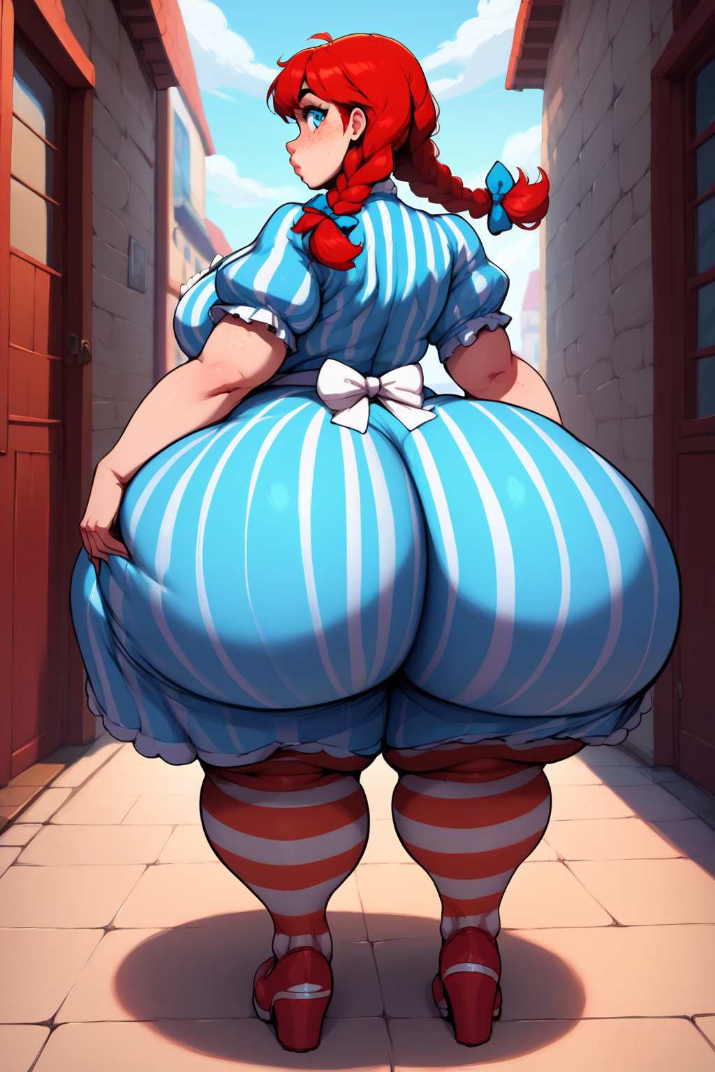 1girls ai_generated ai_hands ass_focus back_view big_ass big_breasts big_butt big_thighs blue_eyes bottom_heavy breasts curvy curvy_female curvy_figure dumptruck_ass fat_ass female freckles giant_ass high_heels huge_ass huge_butt large_thighs massive_ass massive_butt pawg red_hair red_head scarebroart solo solo_female stripped_clothes stripped_socks thick_ass thick_thighs voluptuous voluptuous_female wendy's wendy_thomas wendy_thomas_(cosplay) wide_hips