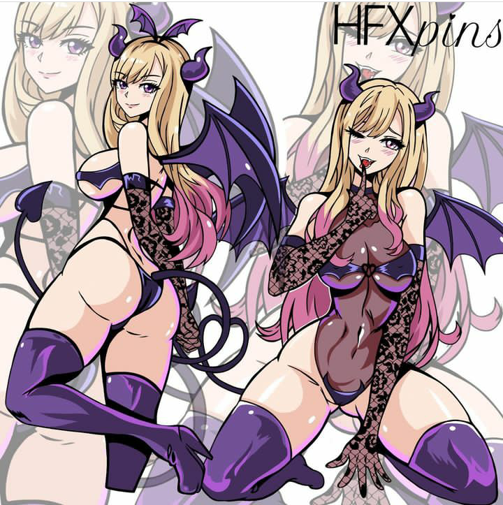 1girls alternate_costume blonde_hair female female_only gyaru hfxpins kitagawa_marin lingerie solo sono_bisque_doll_wa_koi_wo_suru succubus succubus_costume succubus_horns succubus_tail succubus_wings yellow_hair