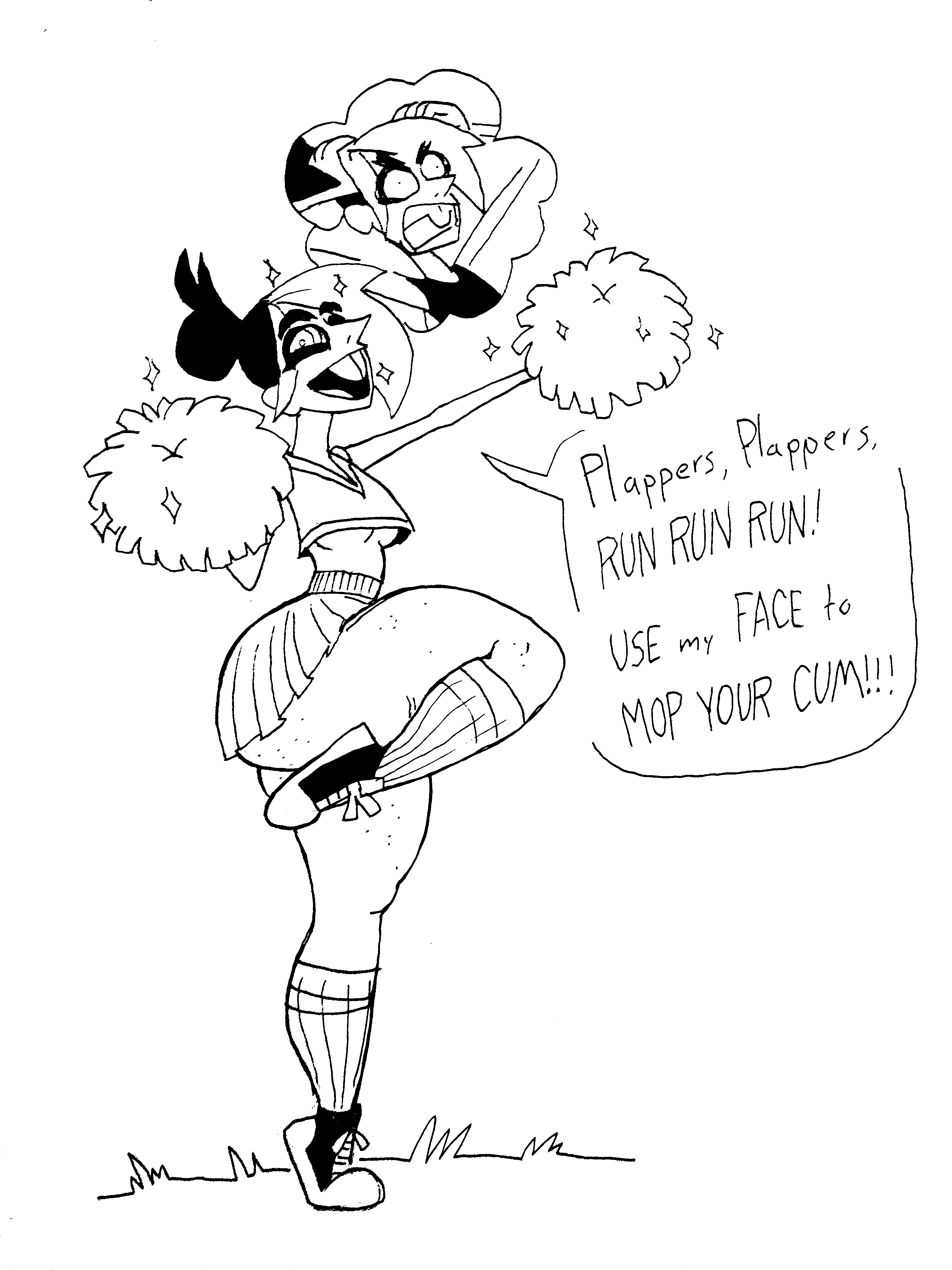 angry angry_face big_ass buckteeth cheerleader dialogue fat_ass female freckles_on_ass gwen_(putricia) inner_thoughts long_socks original_character pom_poms ponytail putricia shoes