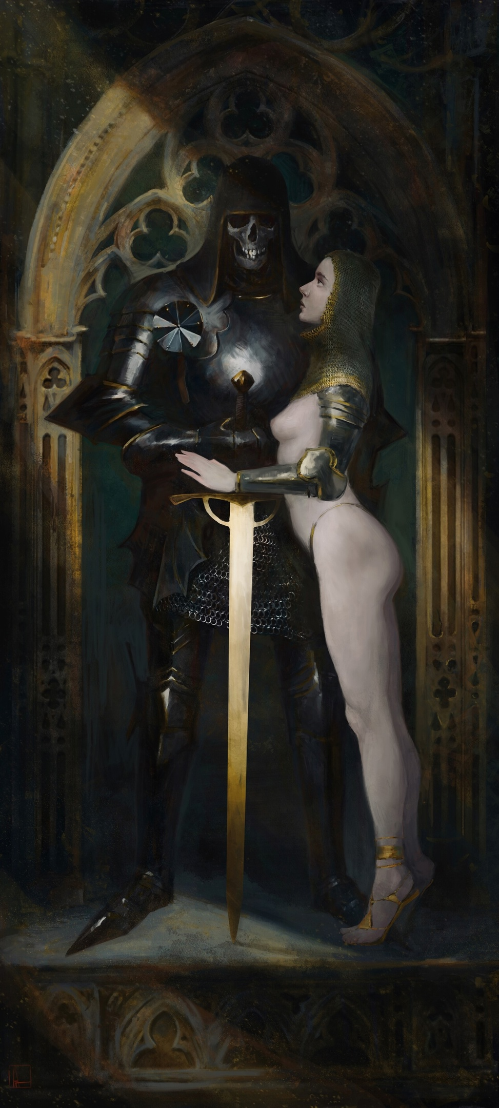 1girls ass crown fantasy female female_knight naked naked_female short_hair skeleton