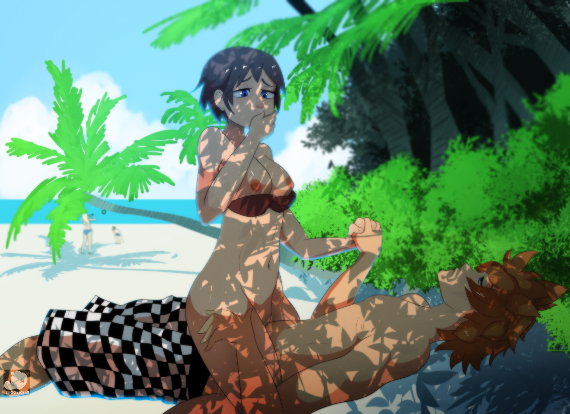 1boy, 1girls, areolae, black hair, black-haired female, breasts, brown hair, brown-haired male, cowgirl position, female, kingdom hearts, male, nipples, nobody (kingdom hearts), roxas, sex, spookiarts, straight, xion