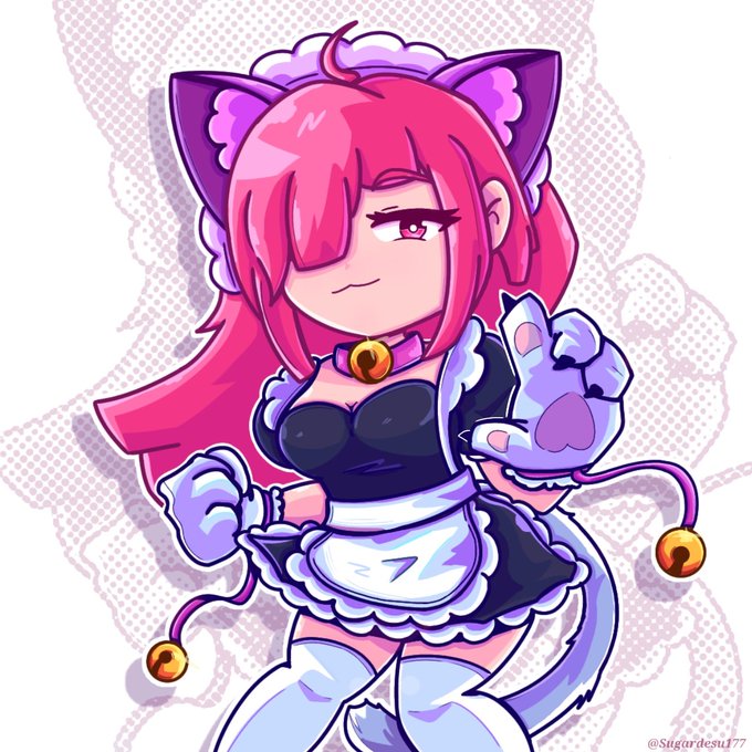 brawl_stars breasts cat_ears cat_girl cat_tail colette_(brawl_stars) eyes legs_up pink_eyes pink_hair pinku_pawlette