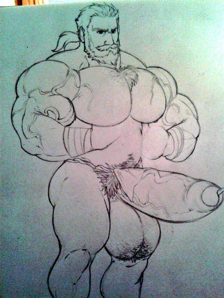 balls bara beard big_balls big_penis boner erection facial_hair granblue_fantasy itzcharlie kosmonius male male_only monochrome muscles muscular penis solo solo_male soriz