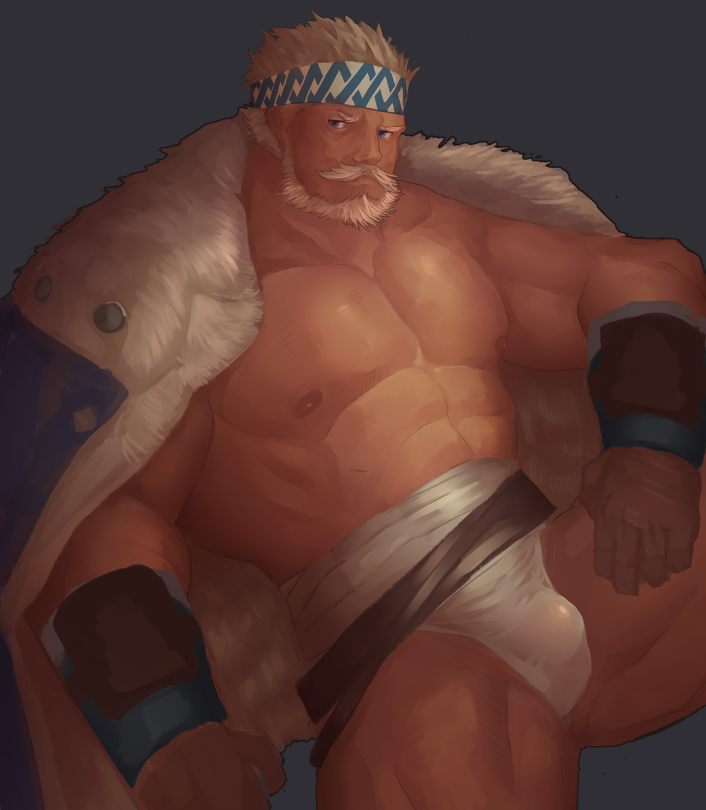 balls bara beard bulge facial_hair flaccid granblue_fantasy male male_only muscles muscular penis ryker solo solo_male soriz