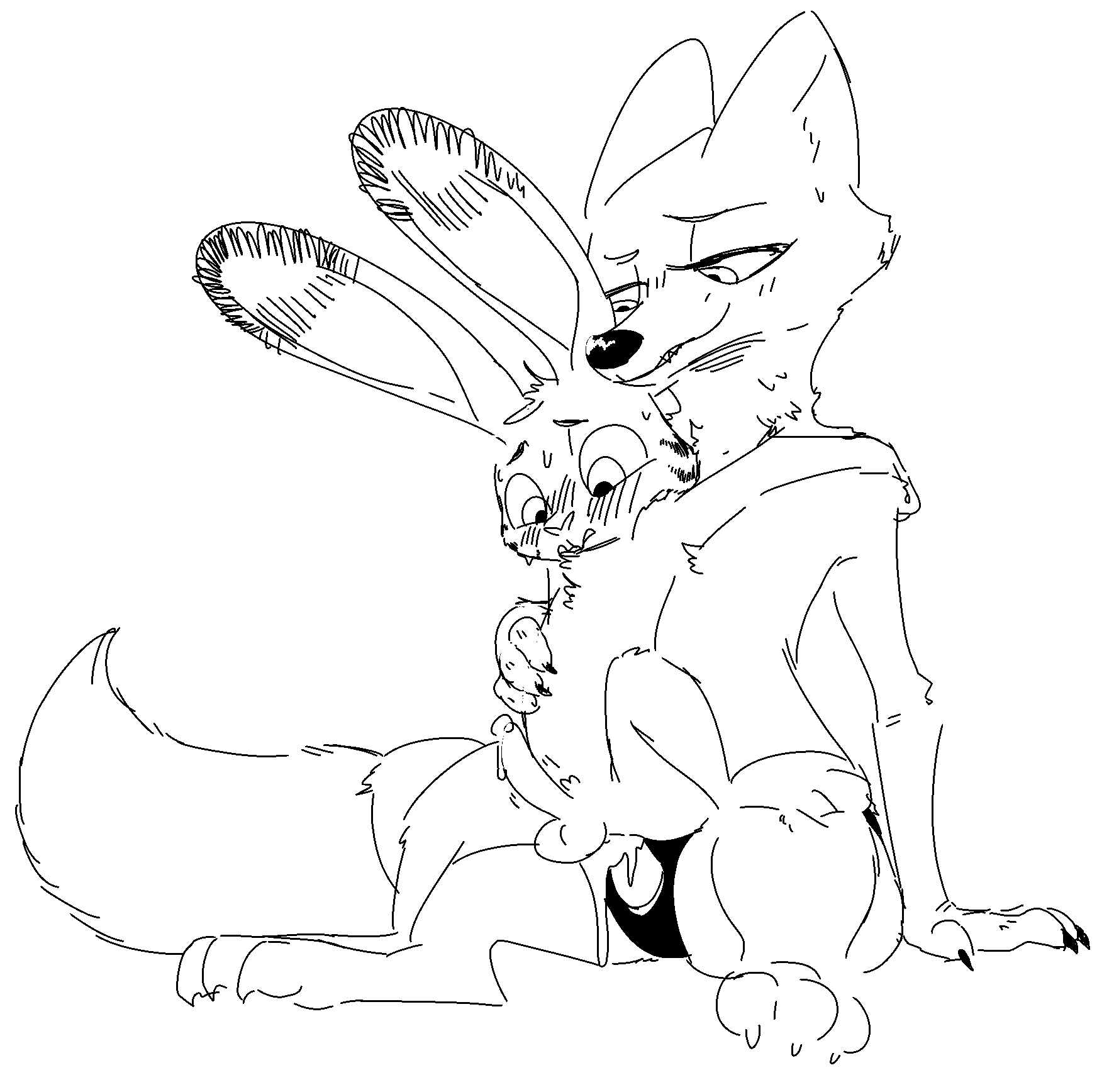 anal anal_sex anthro black_and_white blush cum disney duo female female_penetrating flat_chest jack_savage lagomorph larger_female male mammal nobby_(artist) nude pegging penetration penis precum sex sex_toy sitting size_difference skye_(zootopia) smaller_male straight strap-on sweat zootopia