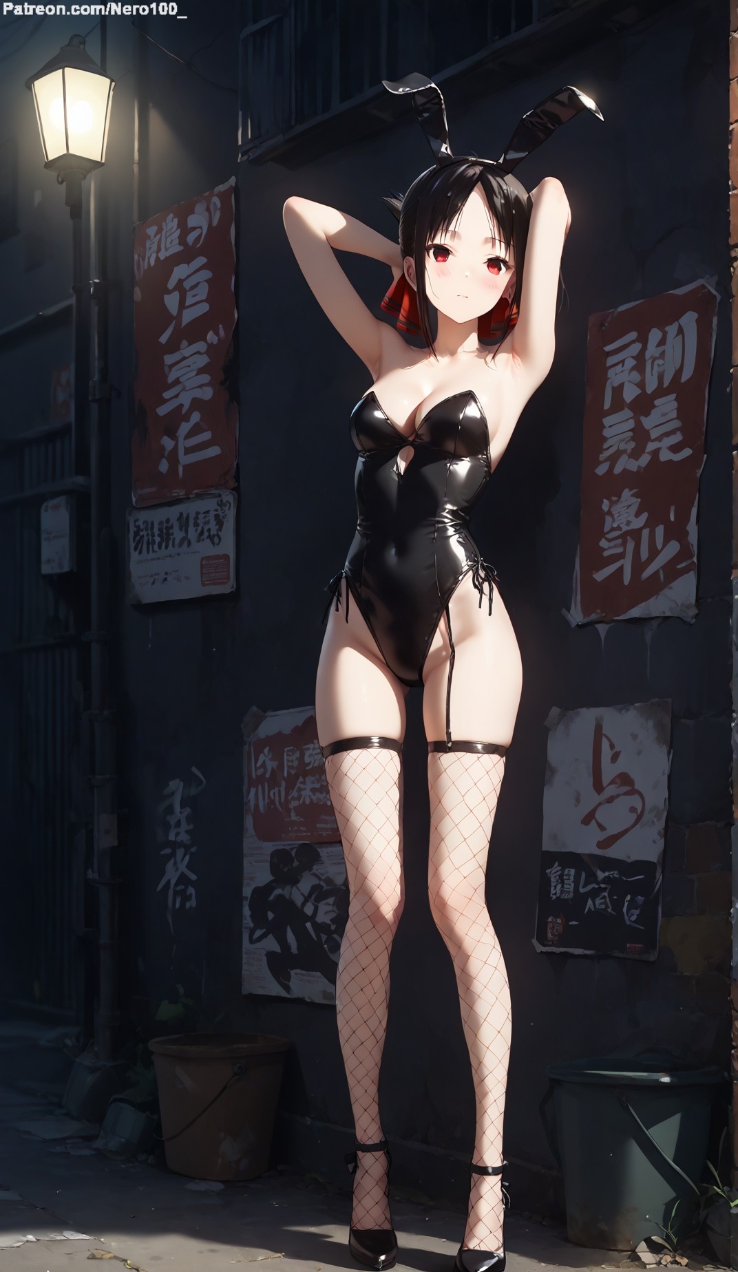 1girls 2d ai_generated areolae armpit armpits arms_up bare_arms bare_legs bare_shoulders belly black_hair bunny_ears bunny_girl bunnysuit chest cleavage curvy curvy_figure cute cute_face defeated detailed eyelashes eyeshadow female female_only fit fit_female focus grey_hair hair high_quality kaguya-sama_wa_kokurasetai_~tensai-tachi_no_renai_zunousen~ legs leotard light-skinned_female light_skin lips lipstick looking_at_viewer makeup mascara medium_breasts nero100 nervous outdoors pale-skinned_female pale_skin perky_breasts petite petite_body playboy_bunny posing public red_eyes scared scared_expression seductive seductive_look shinomiya_kaguya shy sidelocks slim_girl slim_waist stable_diffusion tagme teenager thighs thin_waist young