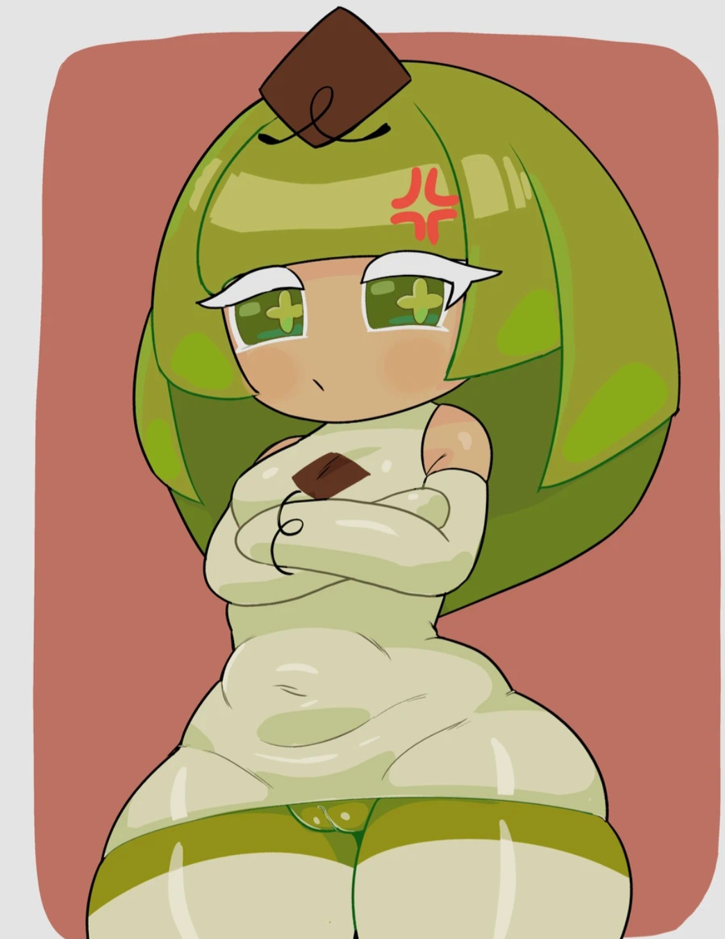chubby female, cookie run, cookie run kingdom, female, green hair, green tea mousse cookie, solo female