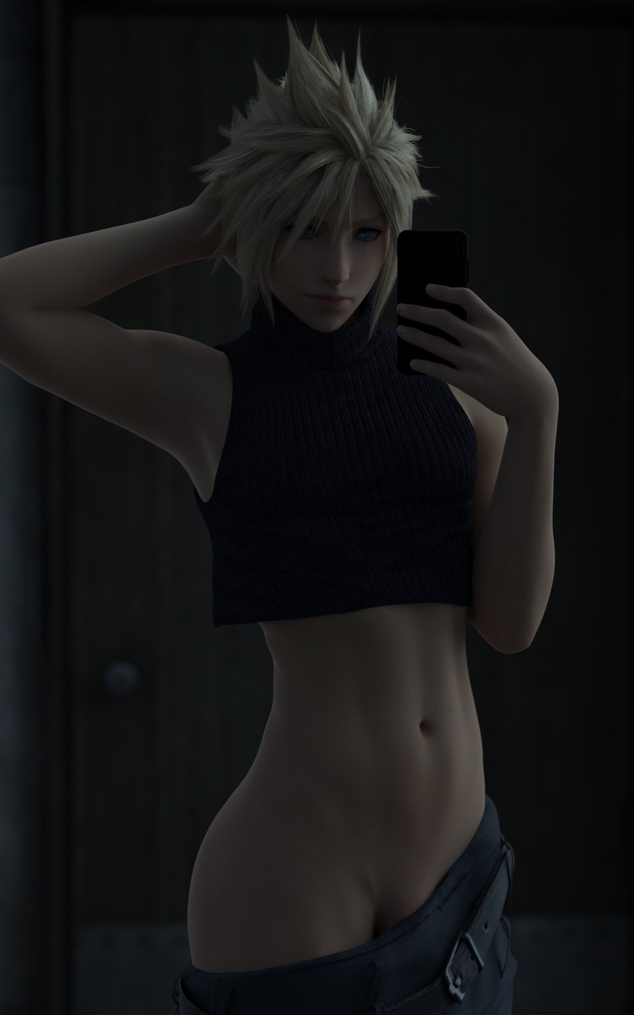 1boy blonde_hair blue_eyes cloud_strife embercock emberstock femboy final_fantasy_vii male_only selfie white_skin