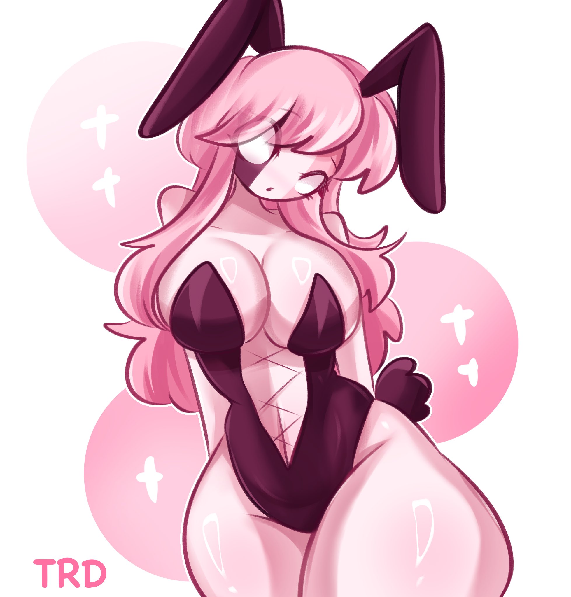 1girls, breasts, bunnysuit, female, female only, friday night funkin, friday night funkin mod, pink hair, sarvente, sarvente (dokki.doodlez), sarvente (fnf mod), sarvente (friday night funkin), tagme, thighs, trd-yo