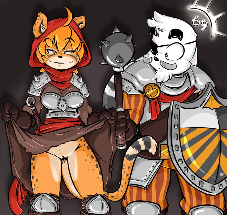 2017 amber_eyes anthro armor blonde_hair bottomless breasts cheetah clothed clothing clothing_lift darkest_dungeon dress dress_lift duckdraw eddie_(duckdraw) eye_patch eyewear facial_hair feline female fur hair holding_object holding_weapon hood lagomorph mace male mammal man-at-arms_(darkest_dungeon) medieval_armour melee_weapon mihari moustache orange_fur original original_character presenting presenting_pussy pussy rabbit shield smile spots spotted_fur sword vestal_(darkest_dungeon) video_games weapon white_fur yellow_fur