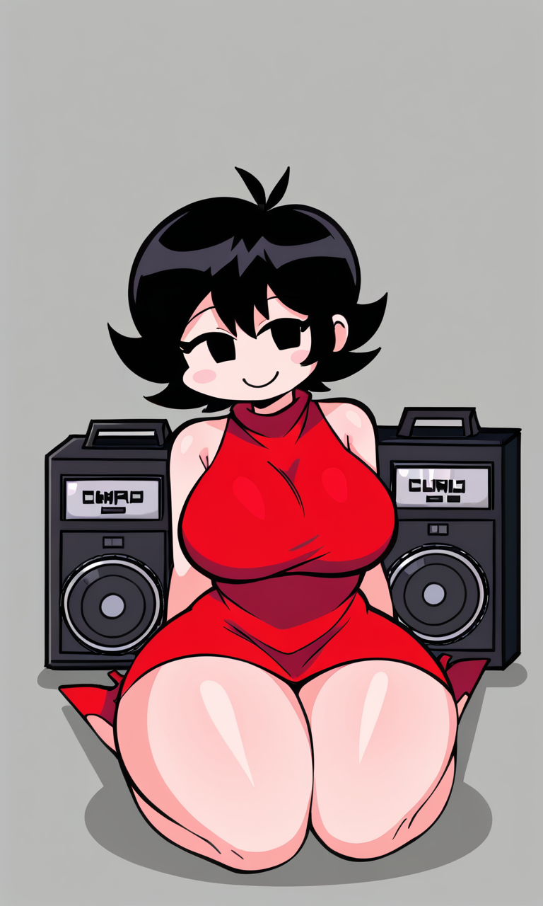 ai_generated big_breasts black_hair boombox female female_only friday_night_funkin girlfriend_(friday_night_funkin) red_dress short_hair sleeveless_dress