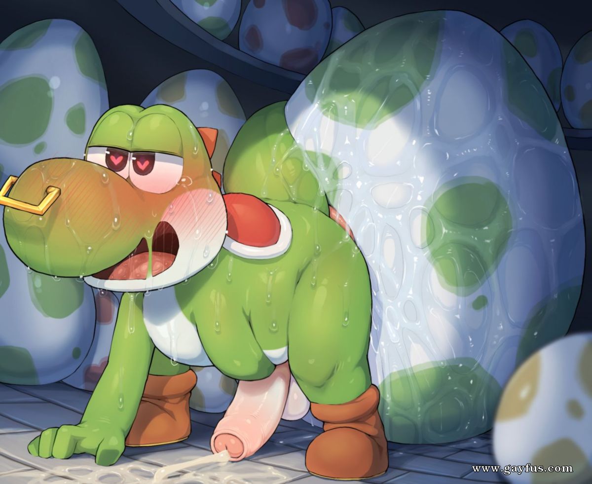 1boy balls ballsack blush cum dinosaur egg gay green_yoshi male male_only mario_(series) penis super_mario_bros. syuro yoshi