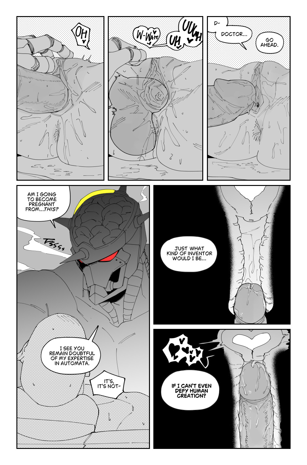 2boys body_modification brain_drain_(skullgirls) cervix cervix_kiss comic corruption doctor_on_patient dripping english_text francishsie self_insert teasing tight_fit uterus