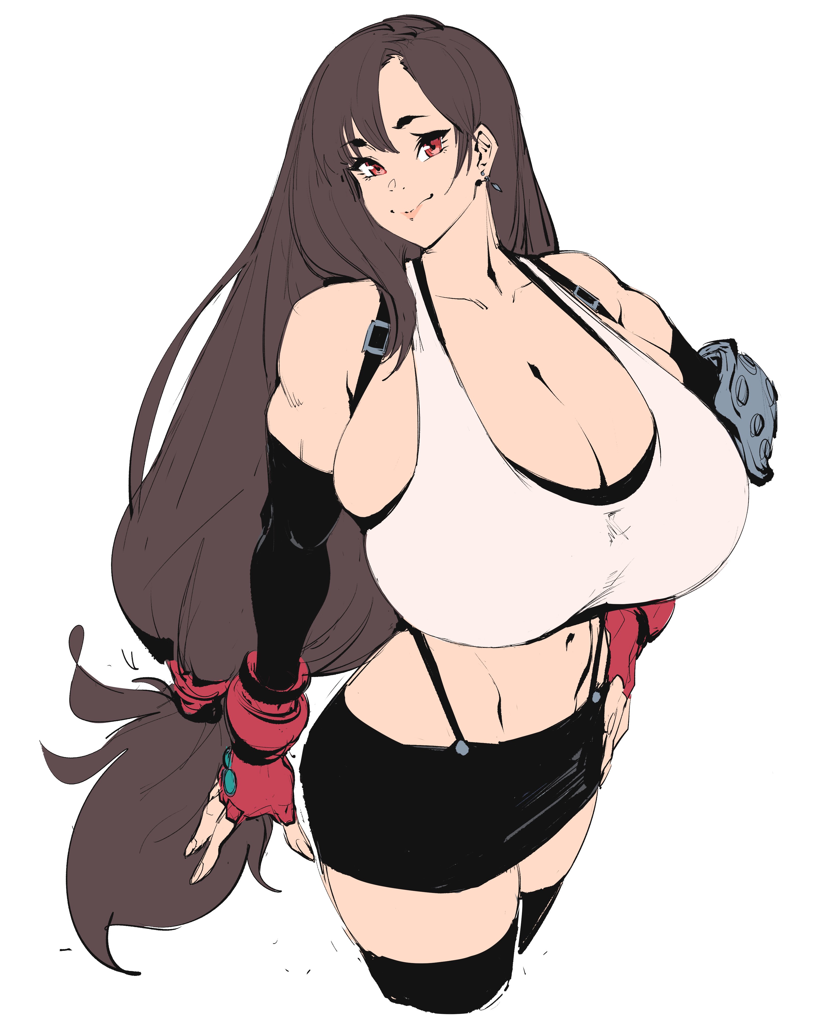 1girls, bewbchan, big breasts, breasts, brown hair, brunette hair, female, female focus, female only, final fantasy, final fantasy vii, final fantasy vii remake, huge breasts, large breasts, large tits, long hair, looking at viewer, massive breasts, massive tits, square enix, tagme, tifa lockhart
