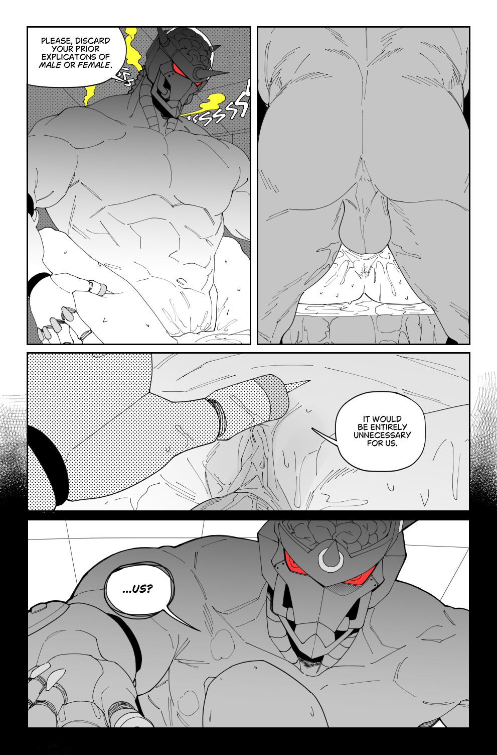 2boys ass balls_deep ballsack body_modification brain_drain_(skullgirls) clitoral_stimulation comic corruption doctor_on_patient dripping english francishsie muscular_male self_insert sweat tight_fit