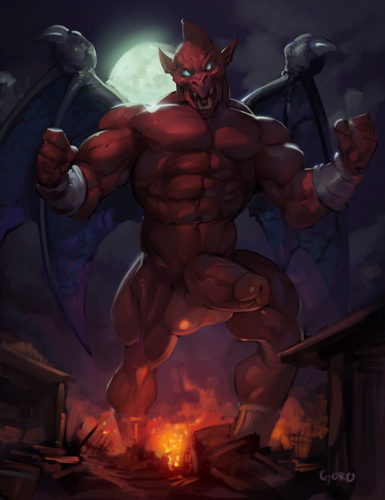 balls bara big_balls big_penis boner demon demon's_crest erection firebrand ghosts_'n_goblins goroguro male male_only muscles muscular nude penis red_arremer red_body red_skin solo solo_male wings