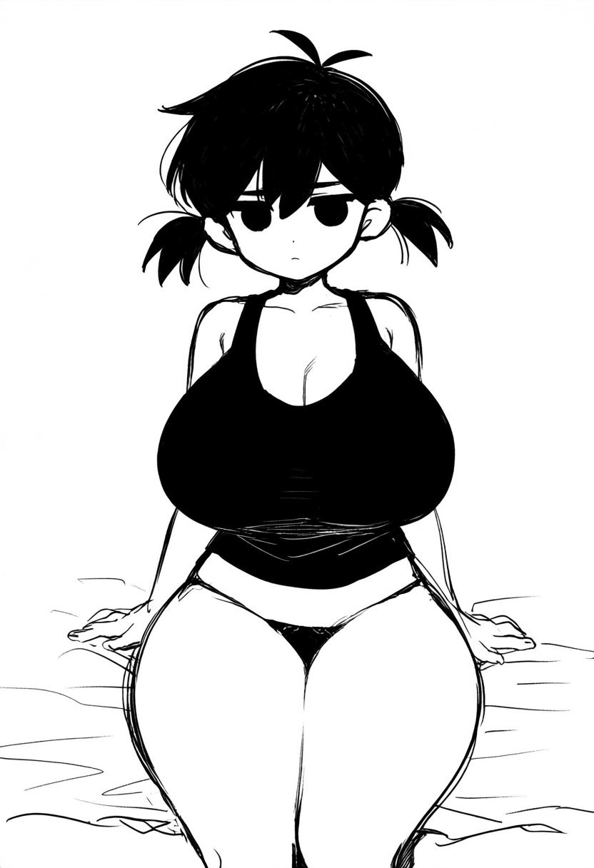 1girls ai_generated black_eyes black_hair black_panties black_tank_top black_topwear cleavage female femomori genderswap_(mtf) giant_breasts large_breasts novelai omori omori_(character) panties rule_63 short_hair sitting sole_female solo solo_female tank_top thick_thighs trickydurianai twintails underwear white_background wide_hips