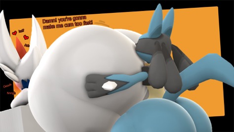 2boys ass big_ass big_butt bottom_heavy cindablimp cinderace hand_on_ass licking_ass lucario male/male male_only pokémon_(species) pokemon pokemon_(species) rimming