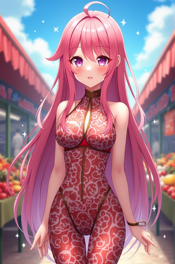 ai_generated breasts embarrassed pink_hair red_clothes violet_eyes