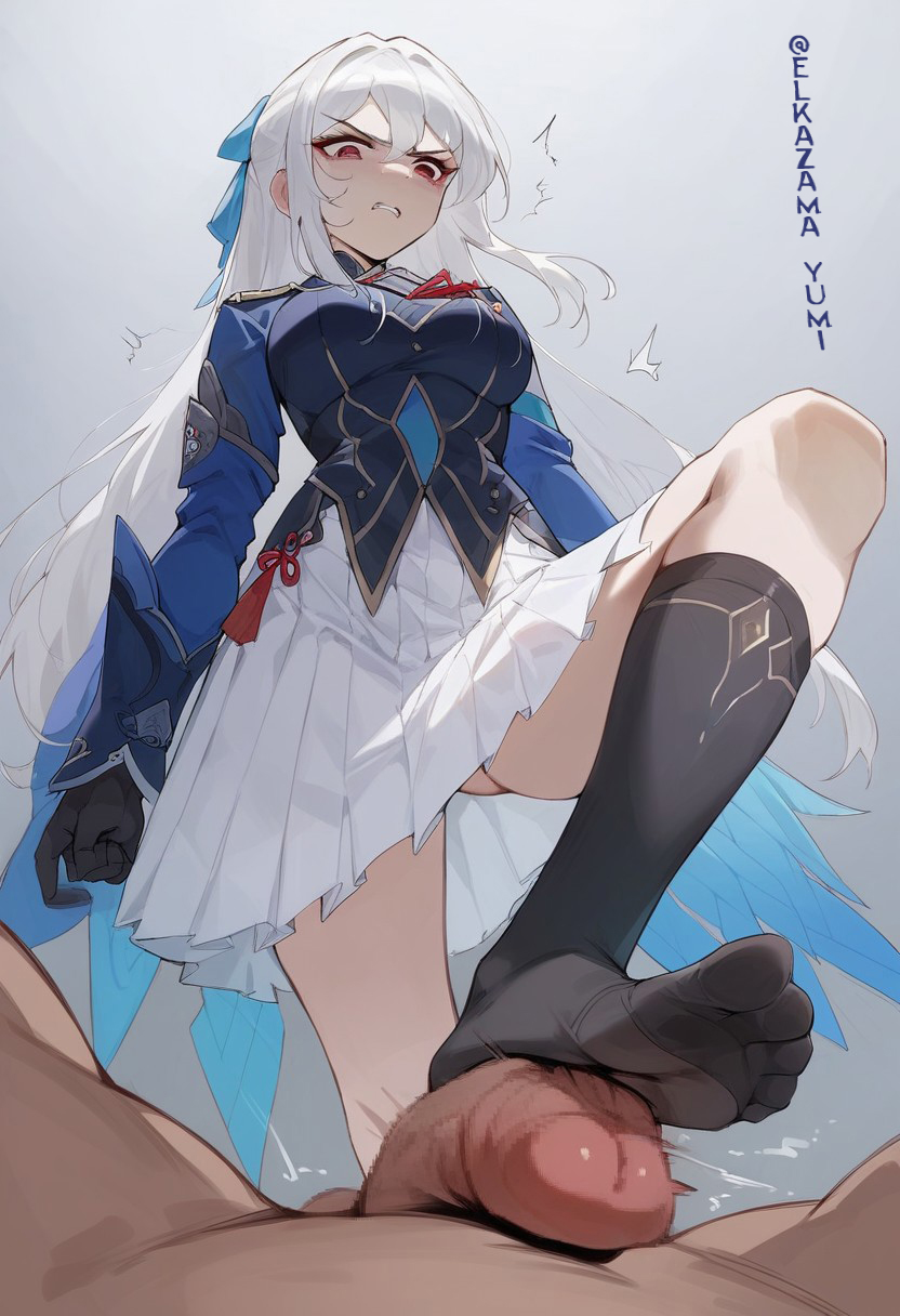 ai_generated crushing feet femdom foot_fetish foot_focus foot_play footjob honkai:_star_rail jingliu_(honkai:_star_rail) red_eyes socks stepped_on stepping_on_penis trampling white_hair