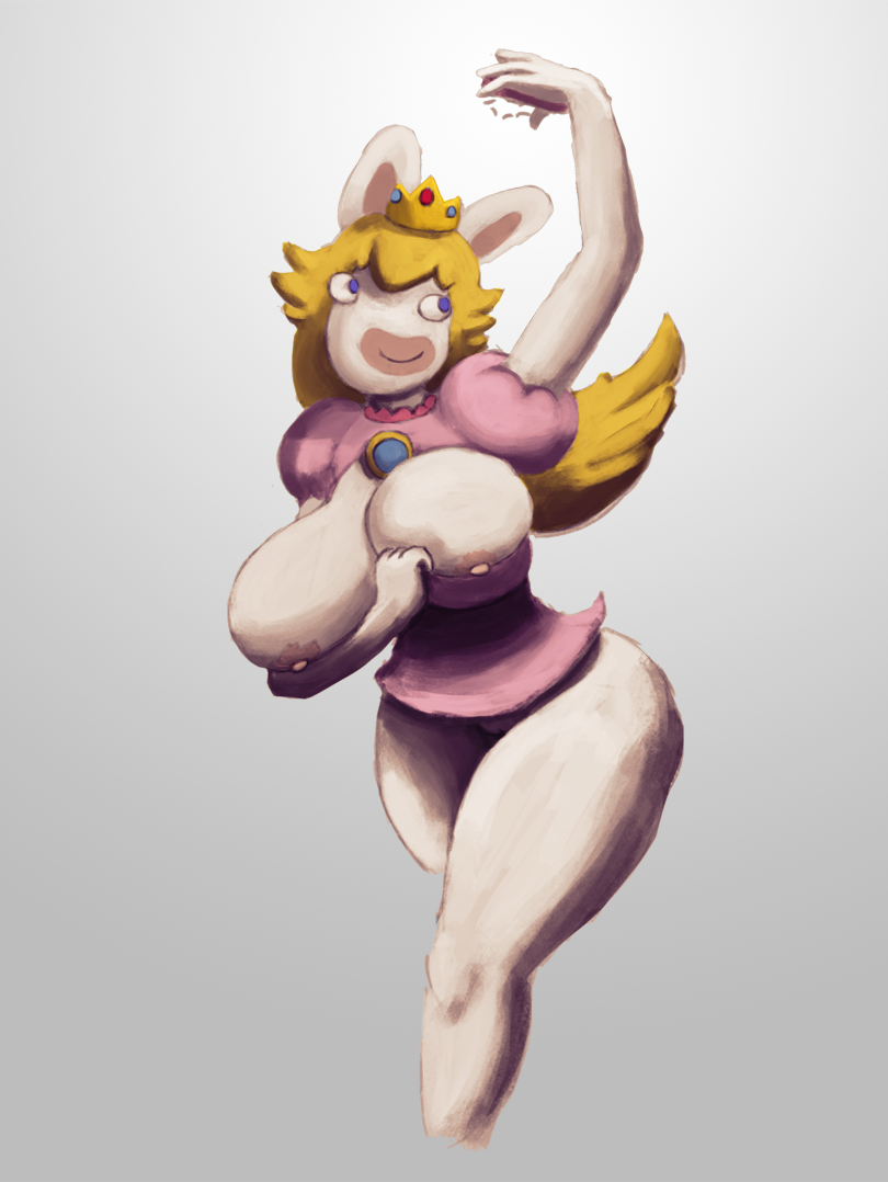 2017 alternate_body_type anthro big_breasts blonde_hair bottomless breasts cellphone clothed clothing exposed_breasts female fur hair lagomorph mammal mario_(series) mario_+_rabbids mario_+_rabbids:_kingdom_battle phone pussy rabbid rabbid_peach rabbit raving_rabbids selfie thick_thighs unknown_artist white_fur