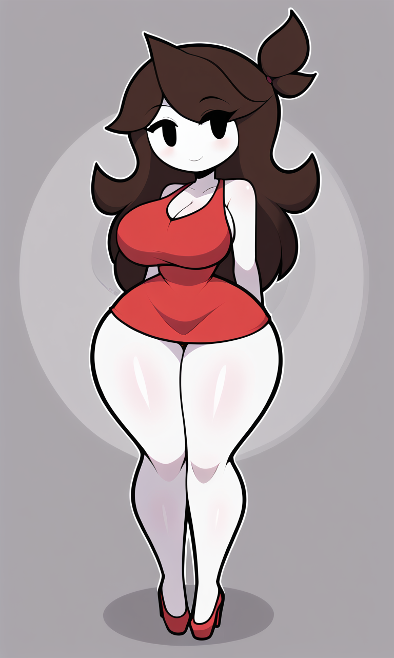 ai_generated big_breasts female female_only girlfriend_(cosplay) girlfriend_(friday_night_funkin)_(cosplay) jaiden jaiden_animations red_dress sleeveless_dress thick_thighs wide_hips