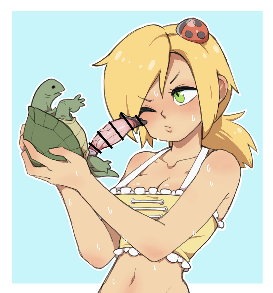 1girls blonde_female blonde_hair clothed_female female female_on_feral feral_on_female feral_on_human gummuru human human_on_feral reptile smaller_male sweatdrop turtle unusual_penis veiny_penis zoophilia zoophilia