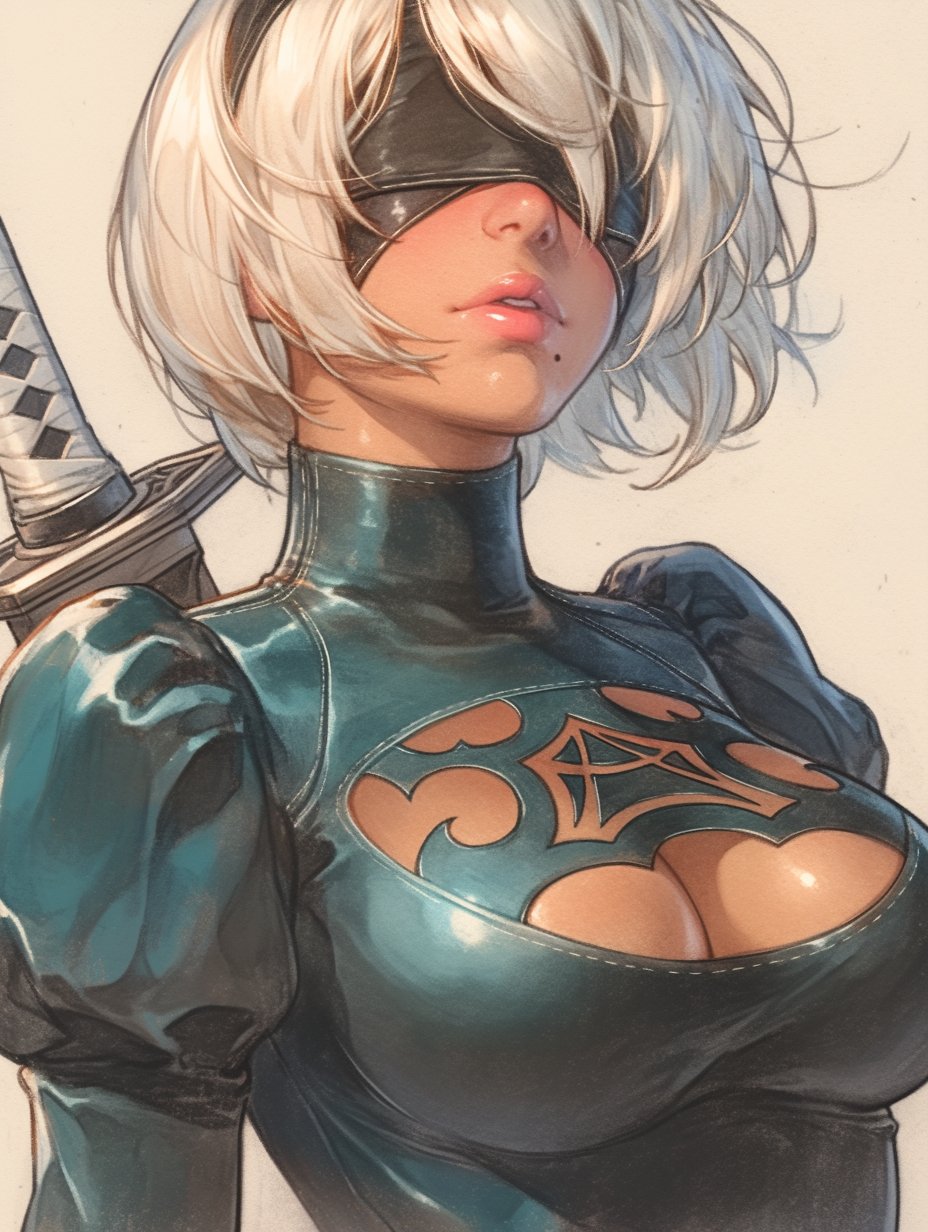 ai_generated blindfold nhoeskape nier:_automata white_hair yorha_2b