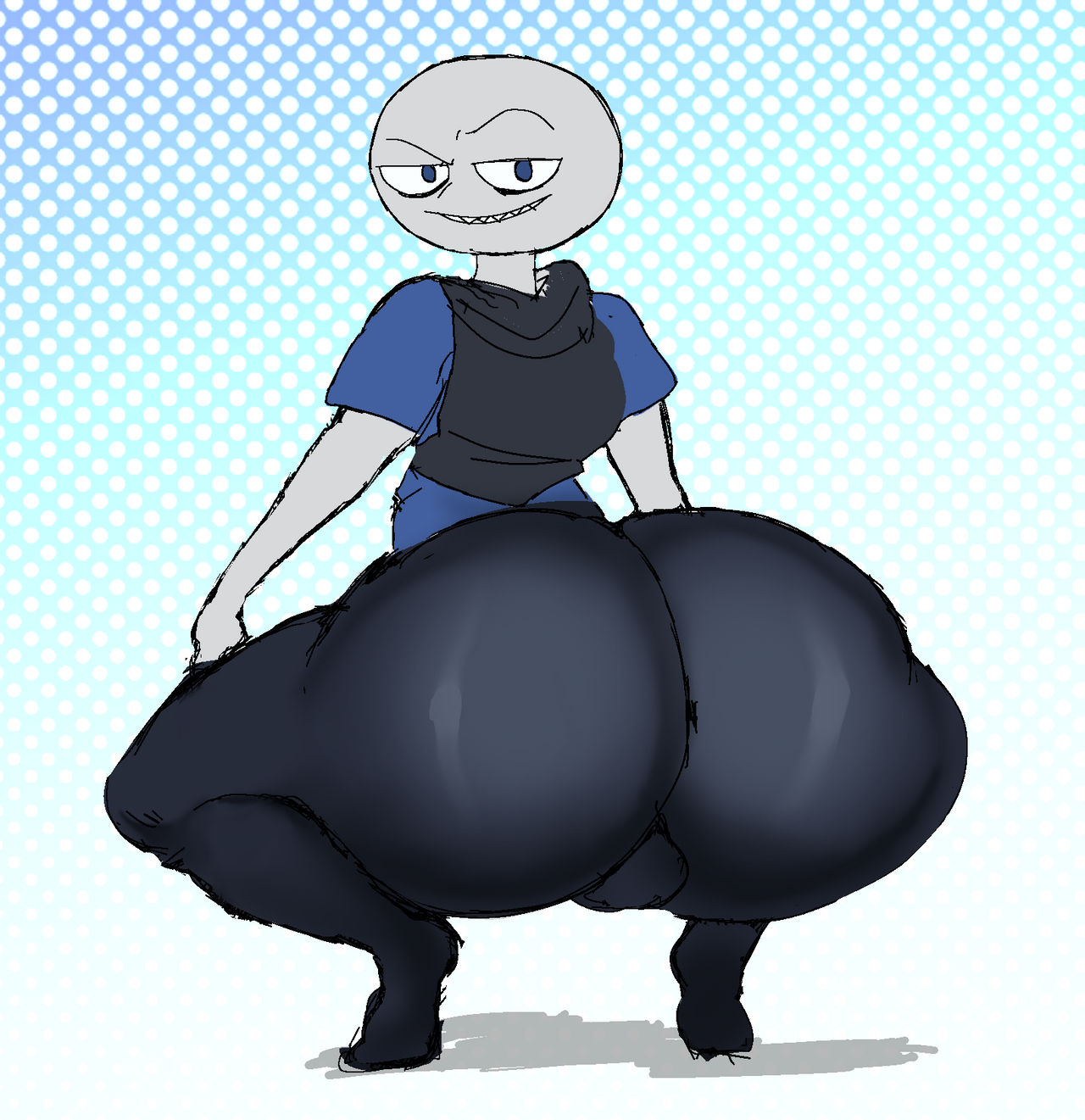 1boy ass bald big_ass big_butt blue_eyes broly_culo butt fat_ass fat_butt femboy fully_clothed grey_skin huge_ass huge_butt looking_at_viewer looking_back looking_back_at_viewer male male_only meme mriii4327 peter_(your_boyfriend) sharp_teeth solo squatting thick_ass thick_butt your_boyfriend_(game)