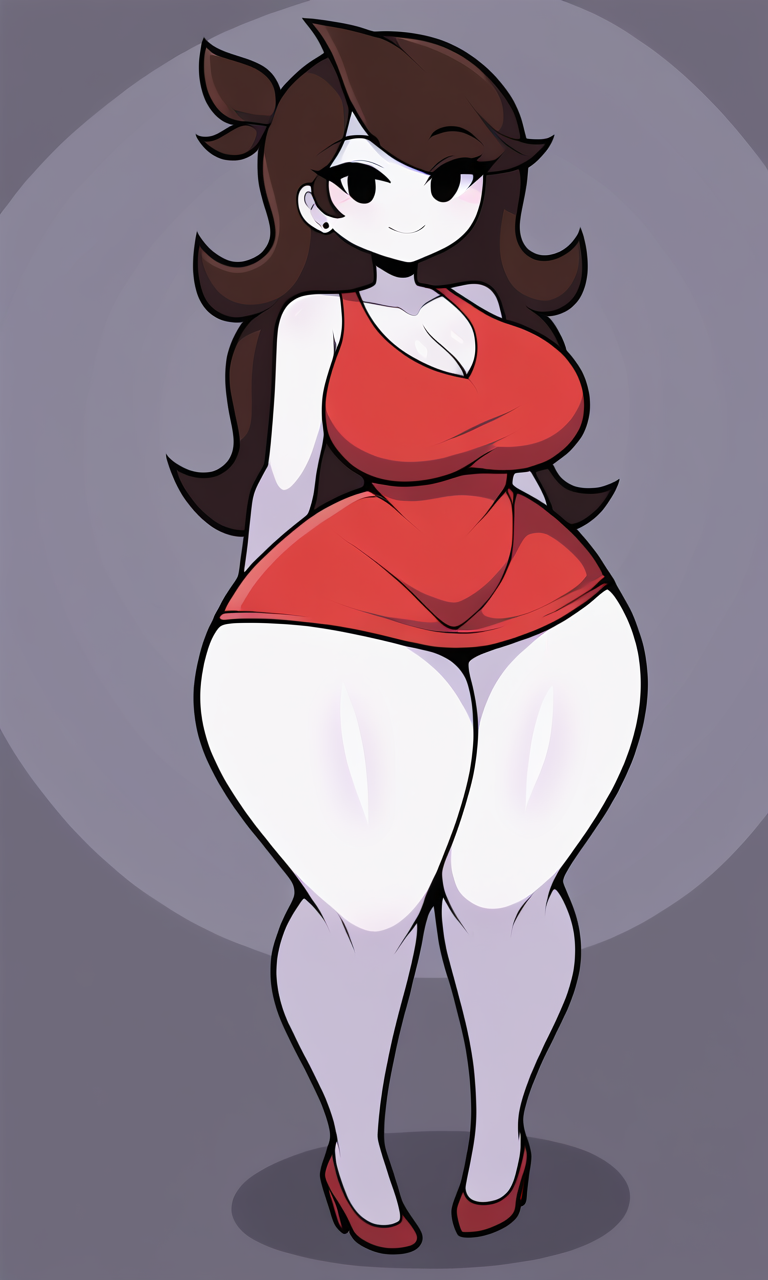 ai_generated big_breasts female female_only girlfriend_(cosplay) girlfriend_(friday_night_funkin)_(cosplay) jaiden jaiden_animations red_dress sleeveless_dress thick_thighs wide_hips