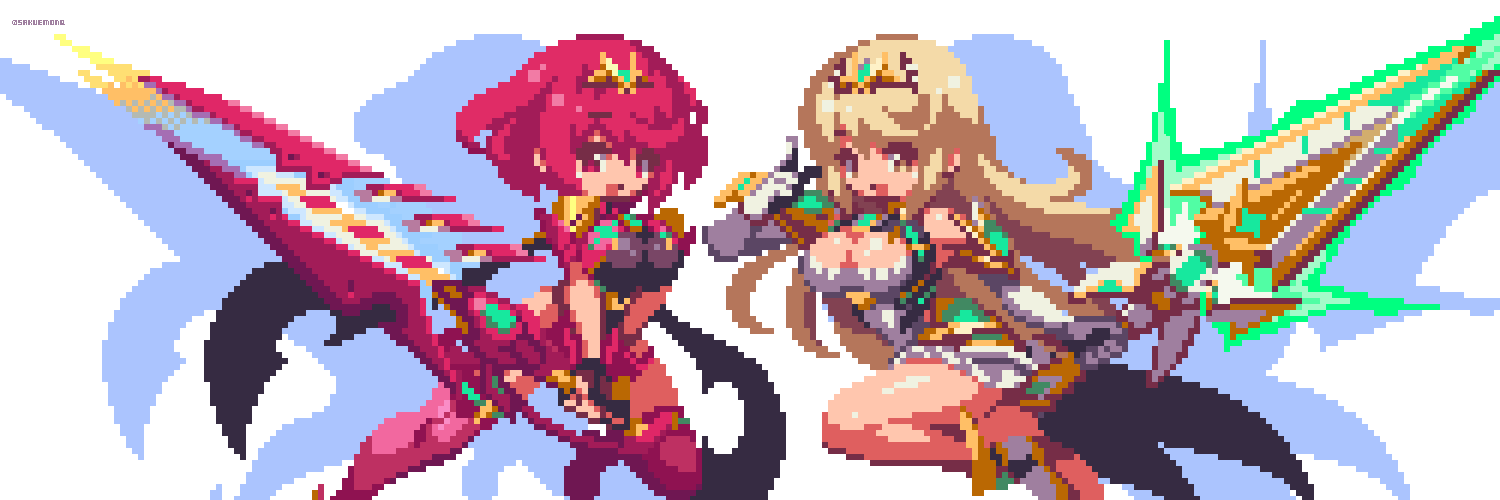 2girls female_only mythra pixel_art pyra sakuemon tagme xenoblade_(series) xenoblade_chronicles_2