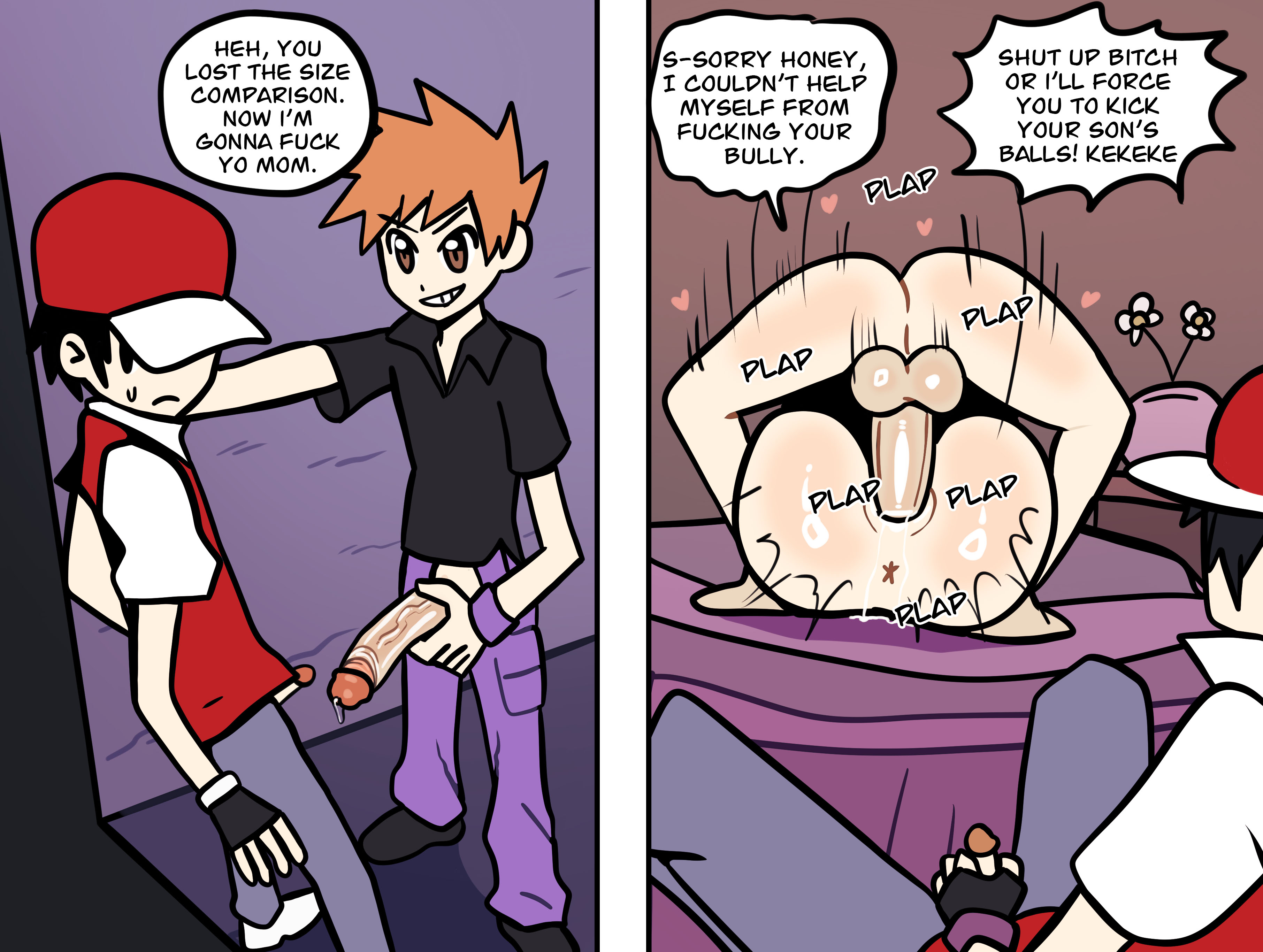 1girl, 1girls, 2026, 2boys, 2d, apologizing, betrayal, blue (pokemon), bully, bullying, cuckold, female, femsub, gary oak, hasselnut, human, lost bet, male, maledom, mother, mother (pokemon rgby/frlg), motherly cuckold, netorare, ntr, penis size difference, pokemon, red (pokemon), rivals, size comparison, small penis, tagme, threatening, wolfgang bang