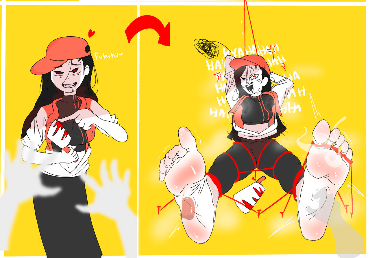 1girls, absurdres, angry, angry female, blood stain, bondage, butcher knife, butcher vanity (synthesizer v), cannibal, carnyotta, defeated villainess, deserved torture, evil girl, feet, female focus, foot fetish, foot focus, foot lick, foot play, foot worship, hates it, highres, hogtie, hogtied, kidnapped, laughing, licking foot, licking soles, pink soles, psycopath, red cap, red eyes, restrained, smelly feet, soles, soles fetish, solo female, sweaty feet, synthesizer v, tickle fetish, tickle torture, tickling, tickling feet, ticklish feet, ticklish female, tied up, toes, tongue on foot, vane lily, vimalion pro, yandere, yellow background, yi xi (synthesizer v)