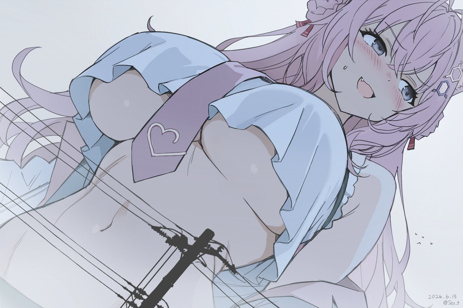 1girls, big boobs, big breasts, boobs, breasts, female, female focus, female only, giant female, giant woman, giantess, hakui koyori, hololive, large breasts, light skin, light-skinned female, pink hair, pink hair female, seo tatsuya, solo, solo female, solo focus, underboob, virtual youtuber