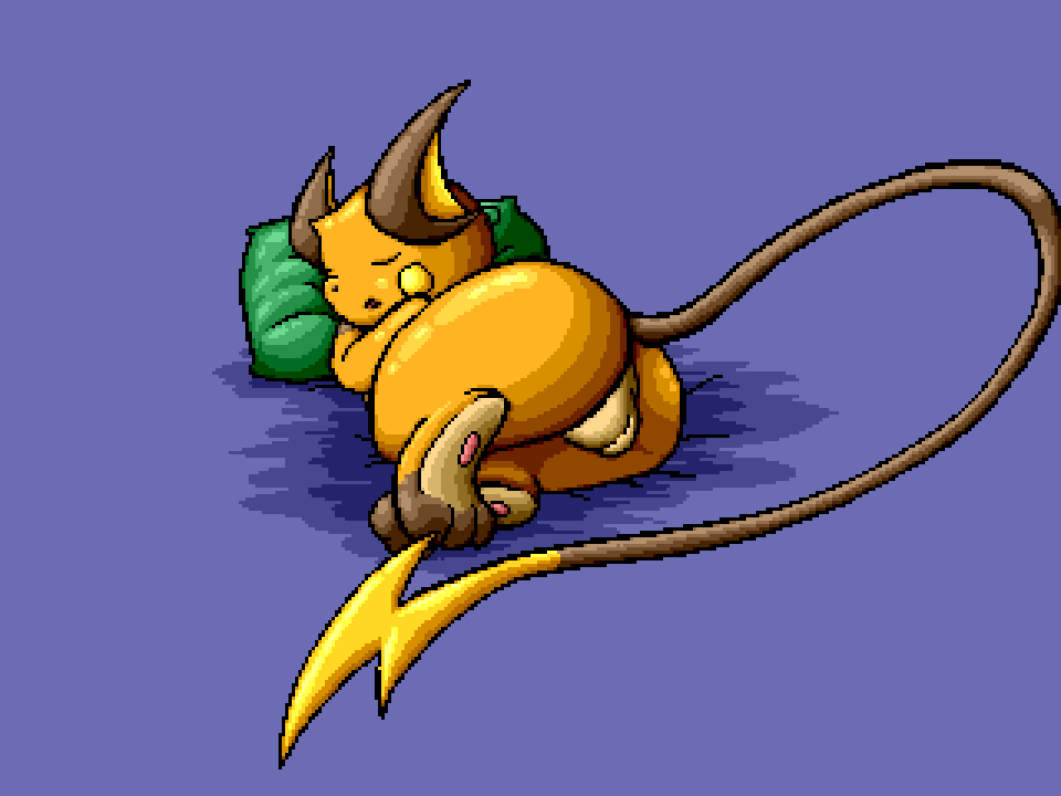 ass backsack balls closed_eyes feral flygon_(artist) male male_only nintendo open_mouth pixel_art pokemon pokemon_(species) raichu raised_tail sleeping solo somnamg video_games