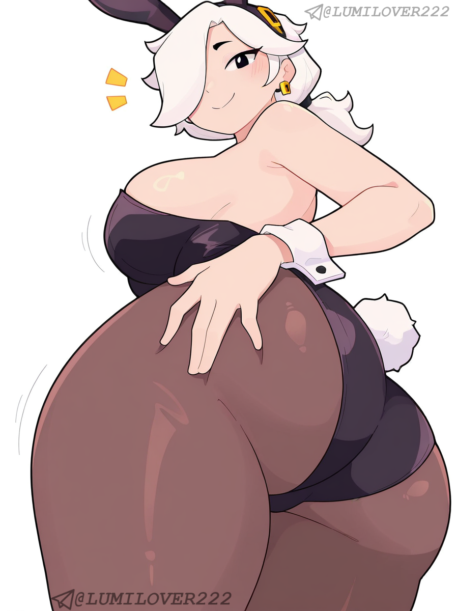 ai generated, ass, brawl stars, breasts, bunny ears, bunnysuit, colette (brawl stars), female, low-angle view, lumilover222