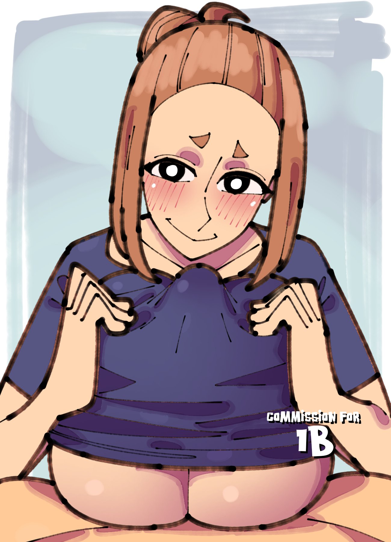 blush, breasts, brown hair, cloudiel, female, huge breasts, human, kaii to otome to kamikakushi, large breasts, male, ogawa sumireko, paizuri, paizuri under clothes, tagme