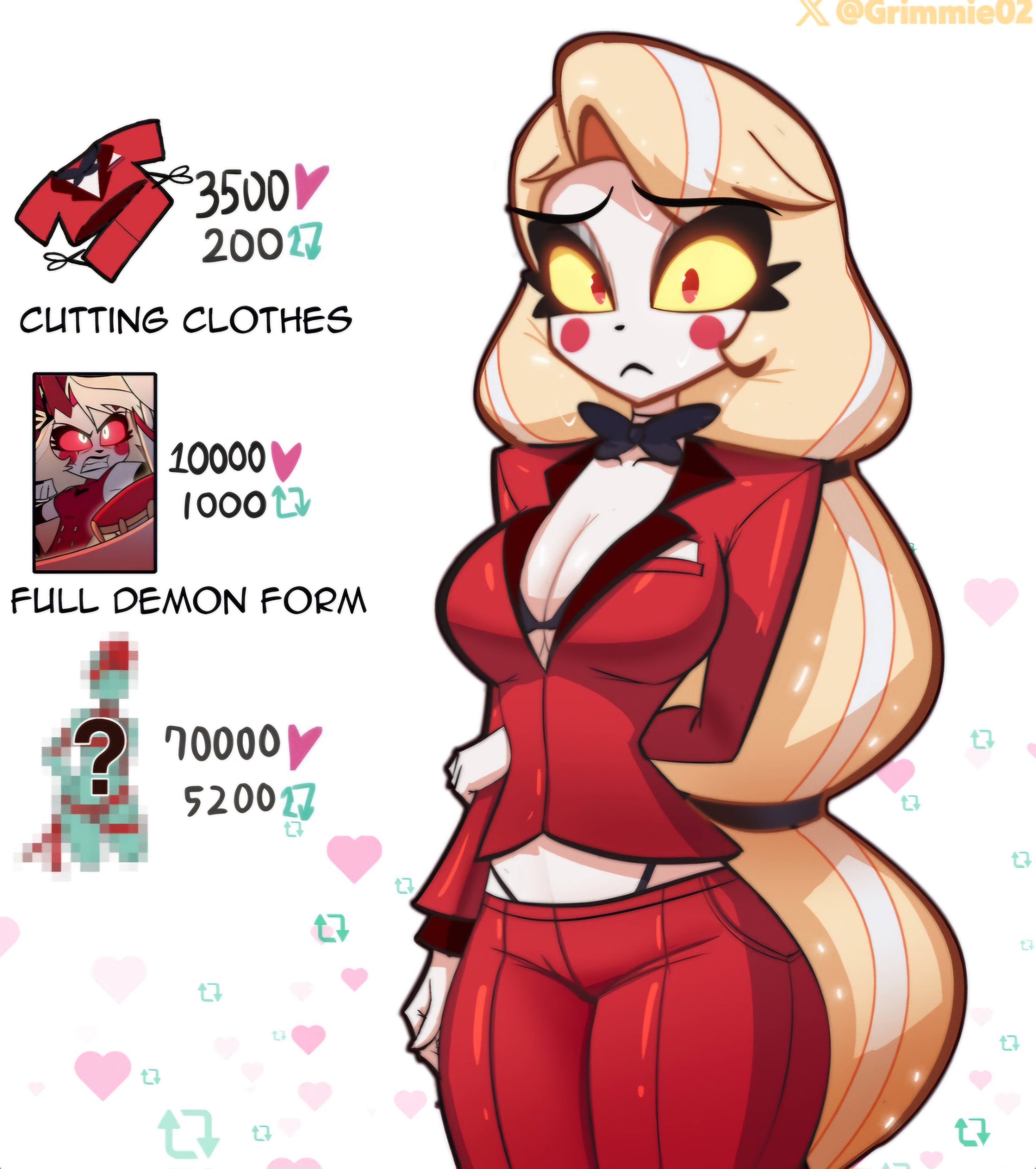 blush, charlie morningstar (hazbin hotel), clothed, fictional character, grimmie02, hazbin hotel, hellaverse, image, no sex, red irises, vivienne medrano, vivziepop, yellow eyes