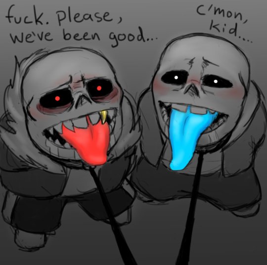2boys, 2d, 2d (artwork), begging, begging for more, blue tongue, blush, blushing at viewer, blushing male, clothed, clothed male, color, dialogue, digital media (artwork), dot eyes, drooling, duo, duo focus, ectoplasm, ectotongue, english dialogue, english text, fangs, fuck please weve been good, fully clothed, fully clothed male, fur jacket, glowing tongue, gold tooth, humanoid, humanoid male, implied sex, jacket, kneeling, kneeling male, kneeling on ground, leash, leash pull, leashed, leashed male, limited palette, long tongue, looking at viewer, looking up, looking up at viewer, male, male focus, male only, meme, metalbatteryzone, monster, monster boy, on knees, open mouth, red eyes, red tongue, sans, sans (underfell), sans (undertale), sharp teeth, short male, shorts, skeleton, skull, skull head, talking, talking to viewer, text, tied, tied up, tongue, tongue out, underfell, undertale, undertale (series), undertale au, white eyes