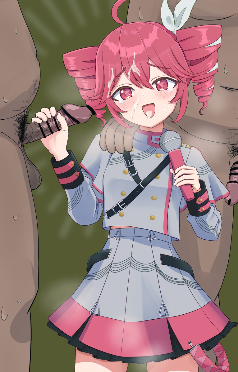 1girls, 2boys, 2d, 2d (artwork), ahoge, areolae, belly, blush, blush lines, breasts, censored, censored penis, clothed, clothed female, clothed female nude male, clothing, crop top, cropped jacket, crying, cum, cum in mouth, cum on face, cum on tongue, curvy, curvy female, curvy figure, female, hair ornament, hairbow, handjob, kasane teto, kasane teto (sv), male, medium breasts, microphone, musk clouds, navel, nervous, nervous smile, nipples, open mouth, outercourse, penis, petite, petite female, red eyes, red hair, skirt, steam, straight, sweat, sweating, synthesizer v, tears, tetoris, thick thighs, thighs, twin drills, utau, wave lower, wide hips