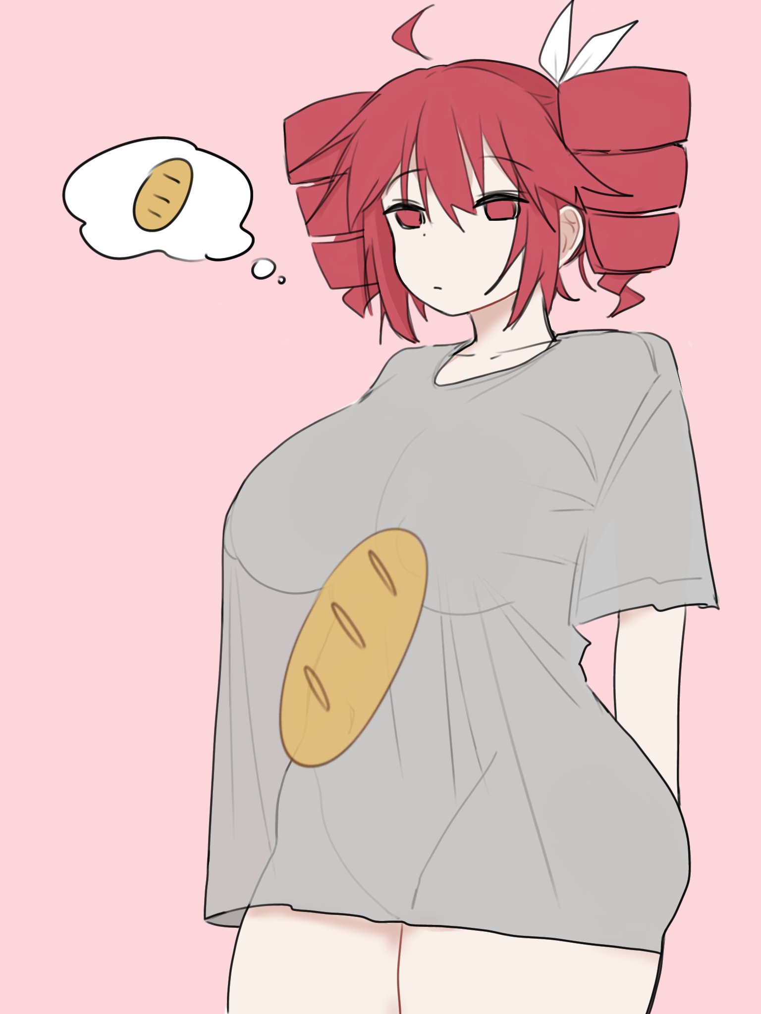 1girls, baguette, big breasts, bottomless, bottomless female, breasts, ccitrus0, closed mouth, clothed, clothed female, clothing, color, curvy, female, female focus, female only, hair, kasane teto, light skin, open eyes, red eyes, red hair, see-through, simple background, solo focus, source, standing, thick thighs, thighs, twitter link, utau, voluptuous, voluptuous female, wide hips