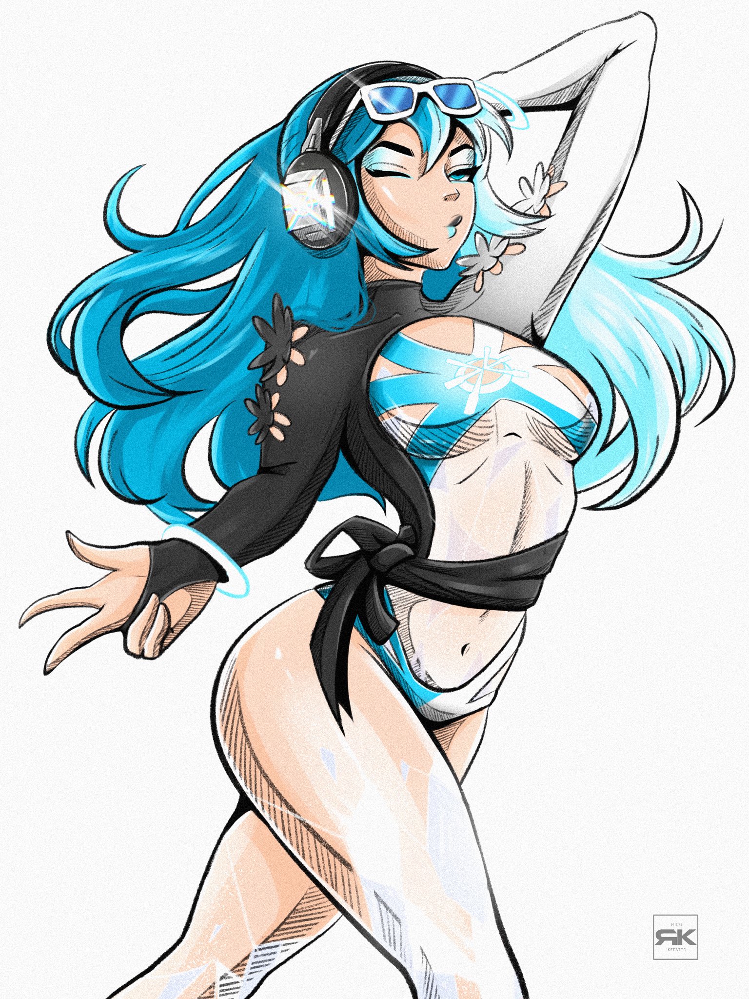 1girls, ass, big ass, blue lipstick, female, female only, lipstick, luna snow, luna snow (cool summer), luna snow (marvel rivals), marvel, marvel comics, marvel rivals, rkreates, swimsuit, thick thighs
