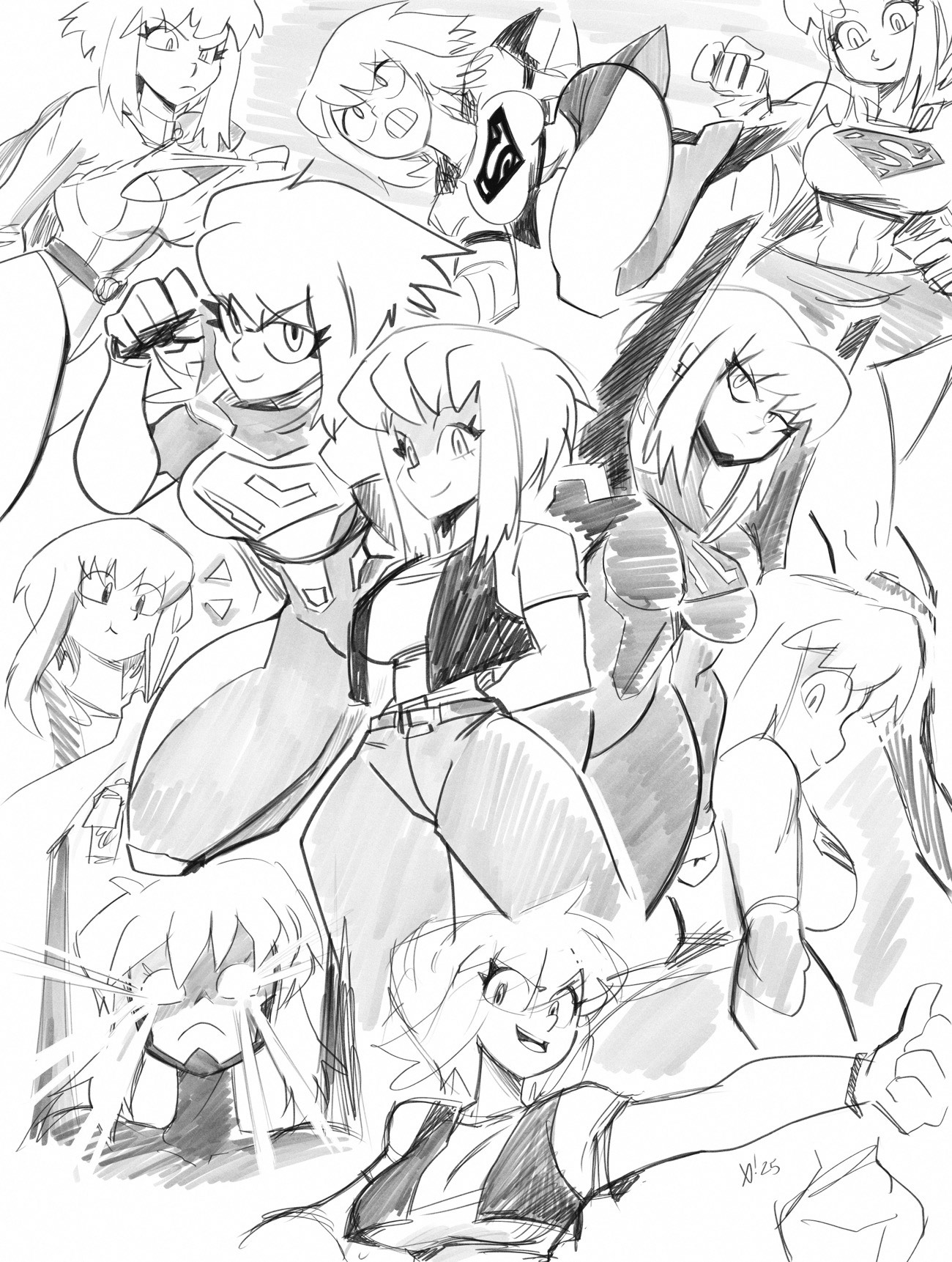 1girls, big breasts, breasts, cosplay, dc, dc comics, dcau, exeiviermx, female, jacket, large breasts, multiple poses, my adventures with superman, pixie crop, pixie crop bangs, pixie crop female, pixie crop hair, pixie crop with long locks, pixie cut, pixie cut bangs, pixie cut female, pixie cut hair, pixie cut with long locks, power girl (cosplay), short hair, short hair bangs, short hair with long locks, short-haired female, sideboob, sketch, sketch page, skirt, solo, solo focus, supergirl, supergirl (dcau), supergirl (my adventures with superman), superman (series), thick thighs, thighs, thumbs up, wide hips