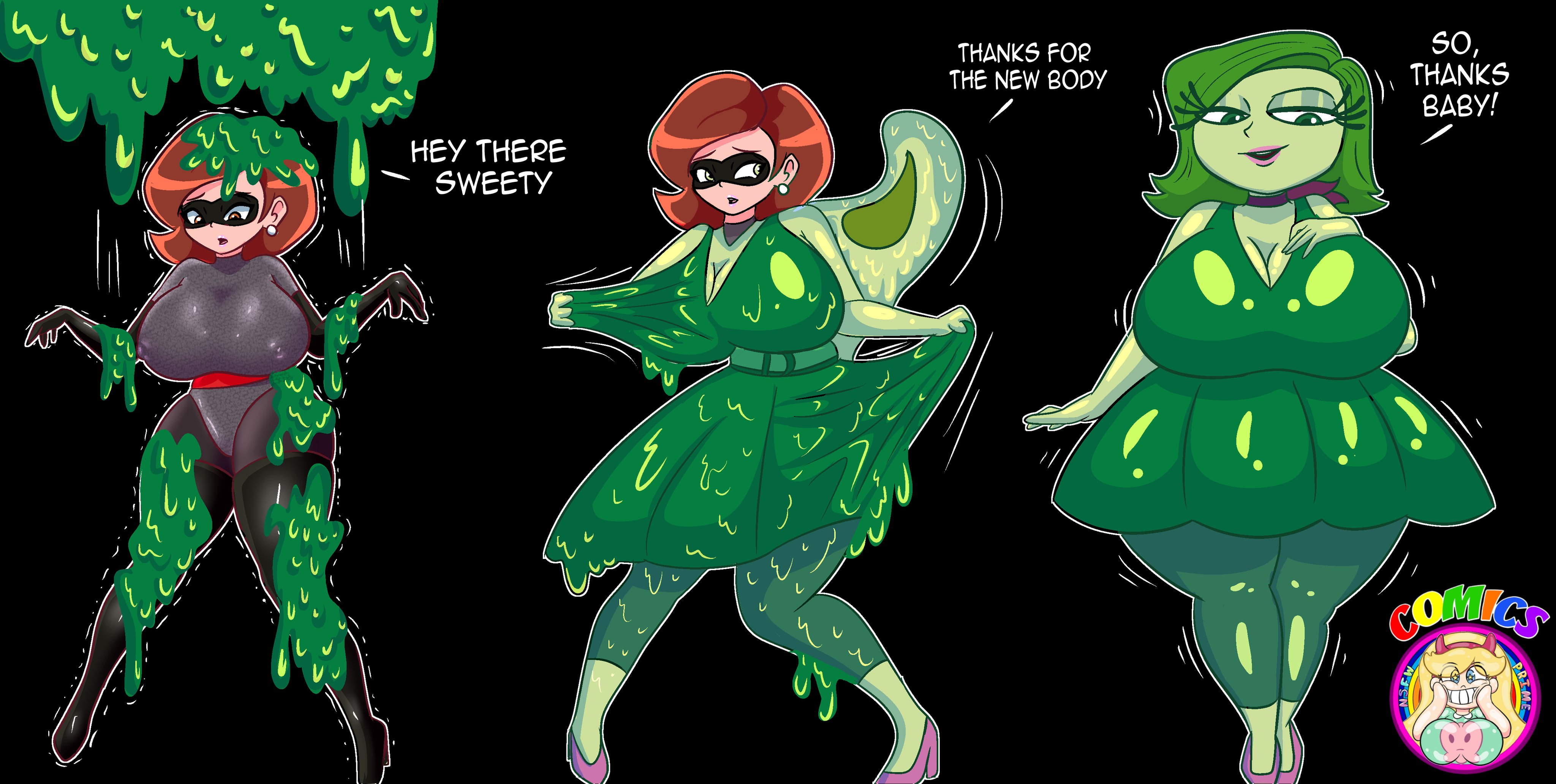 big breasts, breasts, disgust (inside out), disney, elastigirl, elastigirl (the incredibles 2 supersuit), exocomics, female, goo, helen parr, identity death, inside out, pixar, possession, resisting, tagme, the incredibles