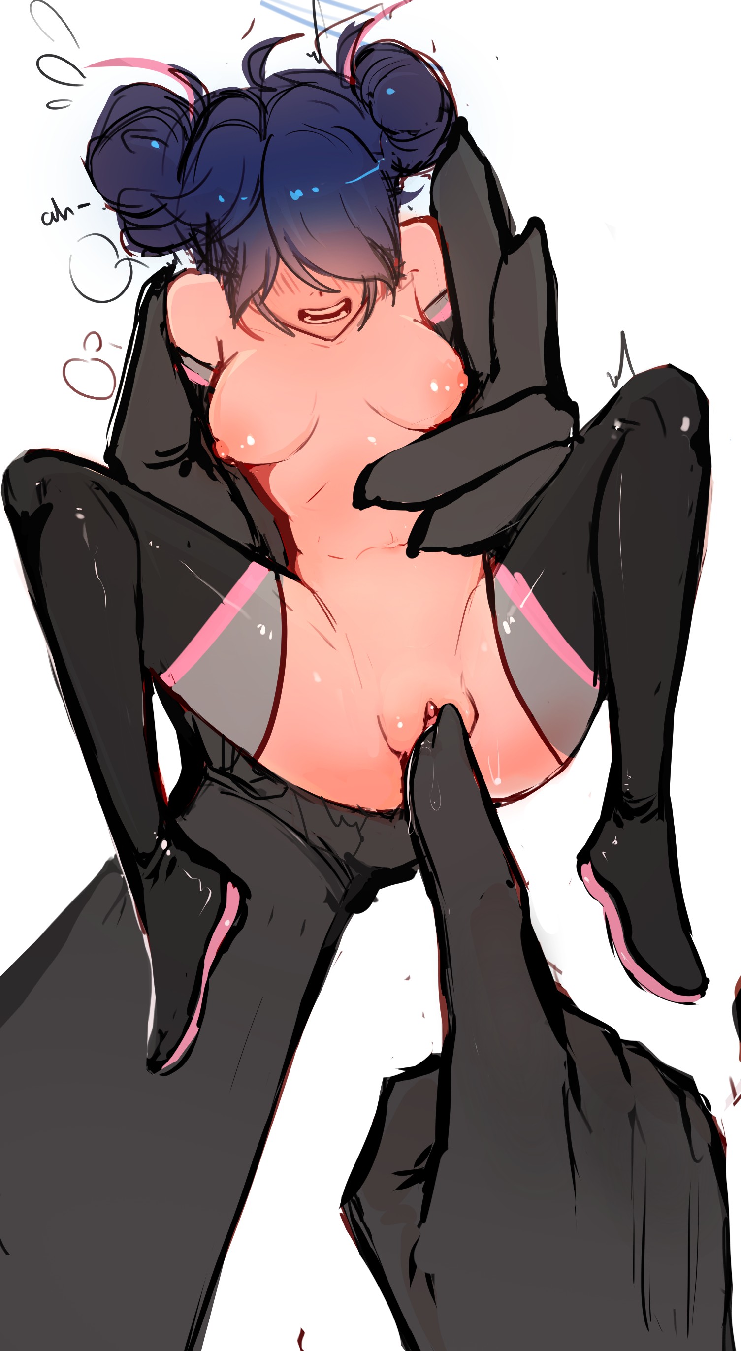 1boy, 1girls, adrien agreste, breasts, cat noir, female, fingering, fingering partner, fingering pussy, male, marinette dupain-cheng, masturbation, micro, micro female, miraculous ladybug, miraculous: tales of ladybug and cat noir, multimouse (character), nipples, pussy, raven roomie, size difference